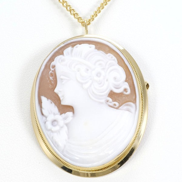 18K Yellow Gold Shell Cameo 2-Way Convertible Necklace & Brooch - Vintage Jewelry for Women, Elegant Gift for Brides, Anniversaries & Special Occasions