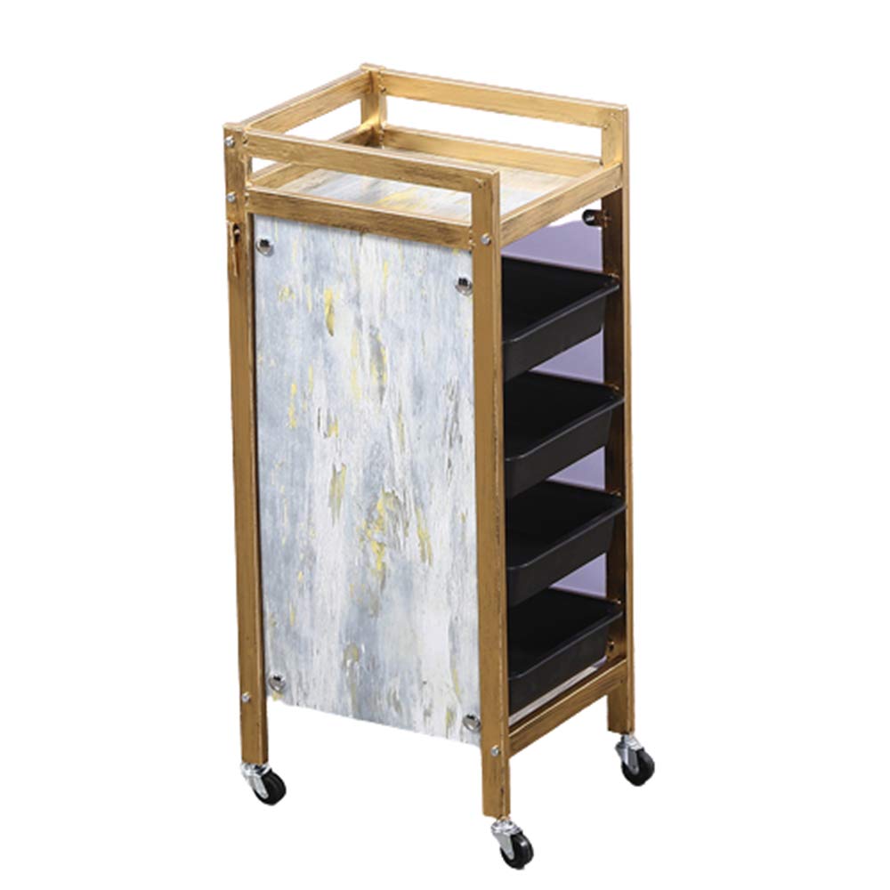 5-Tier Retro Salon Trolley Cart - Multifunctional Hair & Beauty Storage Organizer with Drawers, Rolling Wheels & Hair Dryer Holder - Perfect for Salon, Spa, Home Makeup & Barber Shop Organization
