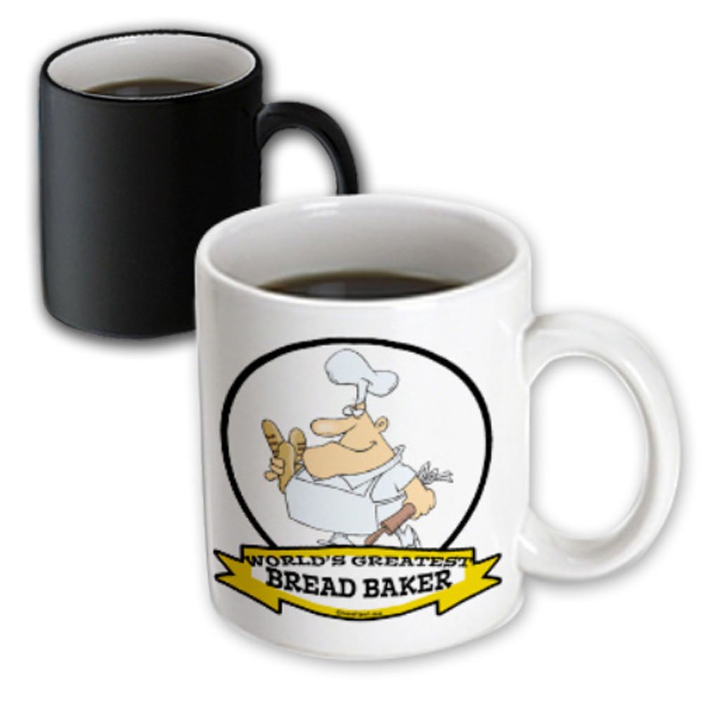 Funny World's Greatest Bread Baker Cartoon Magic Transforming Mug - 11 Oz Heat-Activated Color Changing Coffee Cup for Baking Enthusiasts & Gift Ideas