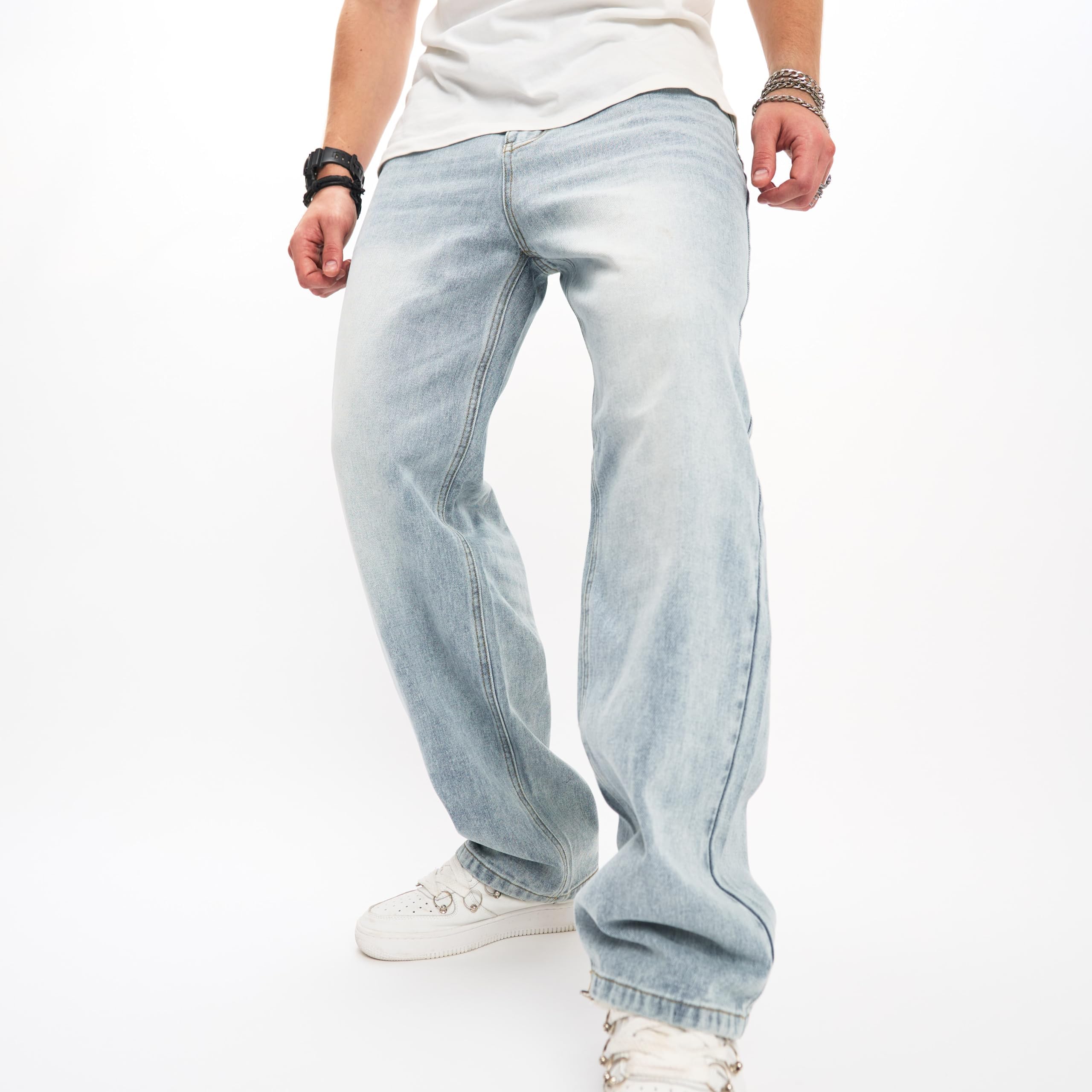 WEIBUMAOYI Men's Wide-Leg Straight Carpenter Jeans - Loose Fit Denim Pants for Work & Casual Wear | Durable Comfort for Construction, Outdoor & Everyday Use