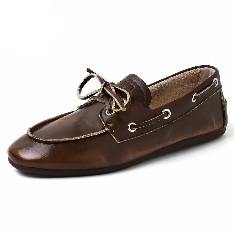 Women's Genuine Leather Flats - Vintage Suede Loafers | British Style Casual Shoes for Women | Trendy Slip-On Comfortable Flats for Work, Office & Everyday Wear