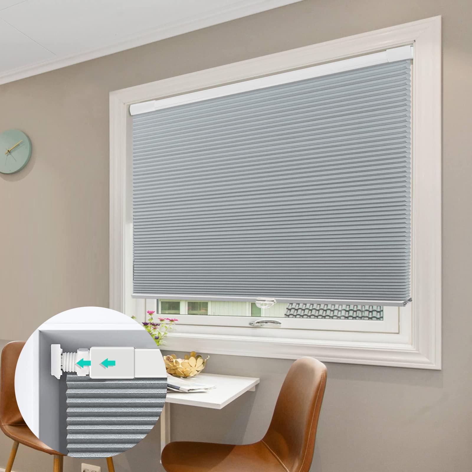 No Drill Cordless Honeycomb Window Blinds - Tile Blue Custom Cellular Shades with Tension Expansion, UV Protection & Privacy - Perfect for Home & Office Windows (Inside Mount Only) - Ideal for Bedrooms, Living Rooms & Workspaces