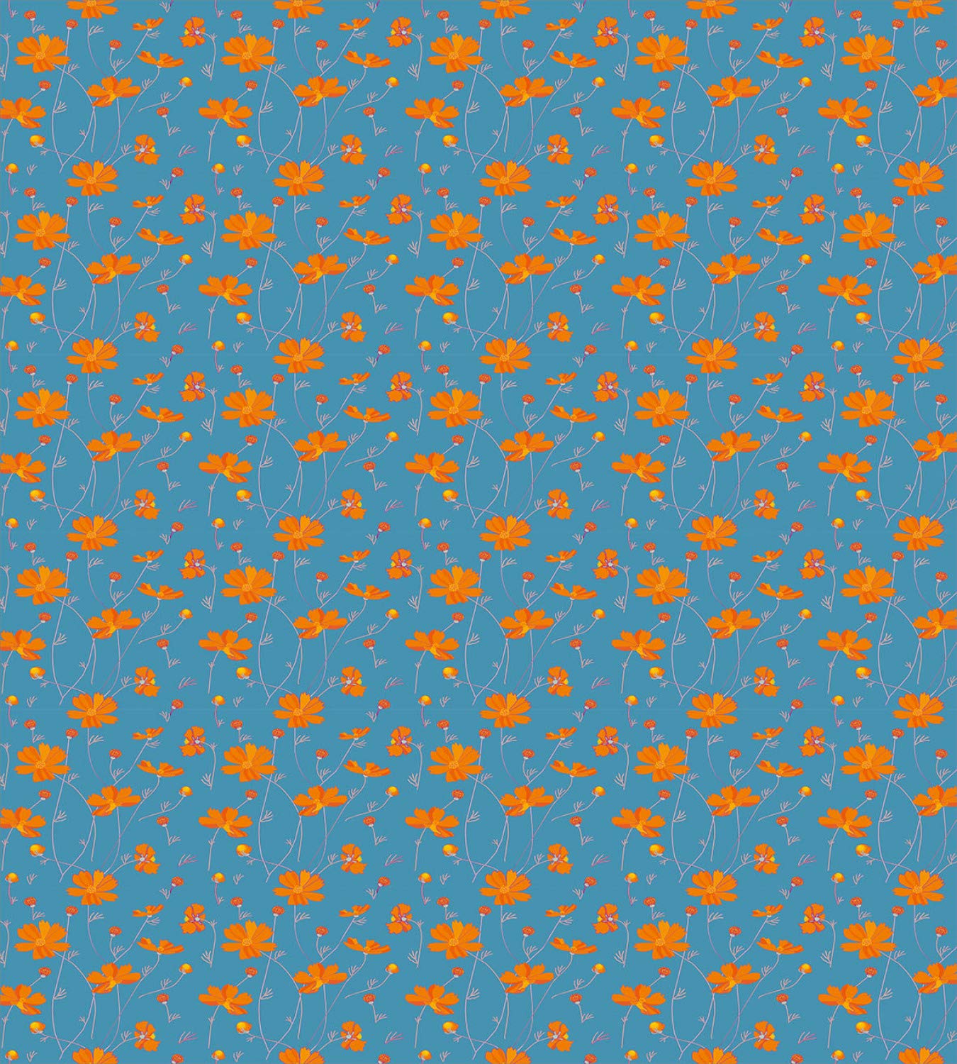 Ambesonne Orange Blue Duvet Cover Set - Floral Design with Thin Stems & Buds | 3-Piece Queen Size Bedding Set with 2 Pillow Shams in Turquoise & Dark Orange | Perfect for Modern Bedroom Decor & Guest Room Styling