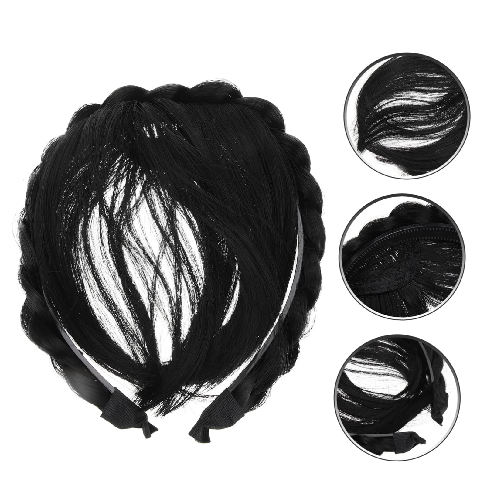 Minkissy 2-Piece Plated Headband Wig Set with Fake Bangs - Women's Hair Extensions & Hairpieces for Wigs with Bangs, High-Temperature Wire Artificial Braid - Perfect for Cosplay, Daily Wear & Special Occasions