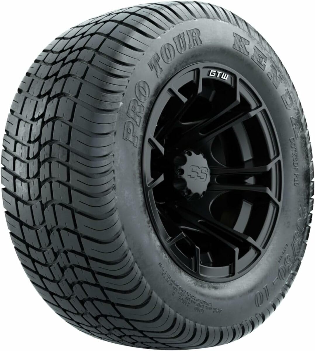 GTW 10 Inch Golf Cart Wheels and Tires Combo Set of 4 - Matte Black Spyder Wheels with 205/50-10 Pro Tour Street Tires | Perfect for Golf Carts, Utility Vehicles & Neighborhood Cruising