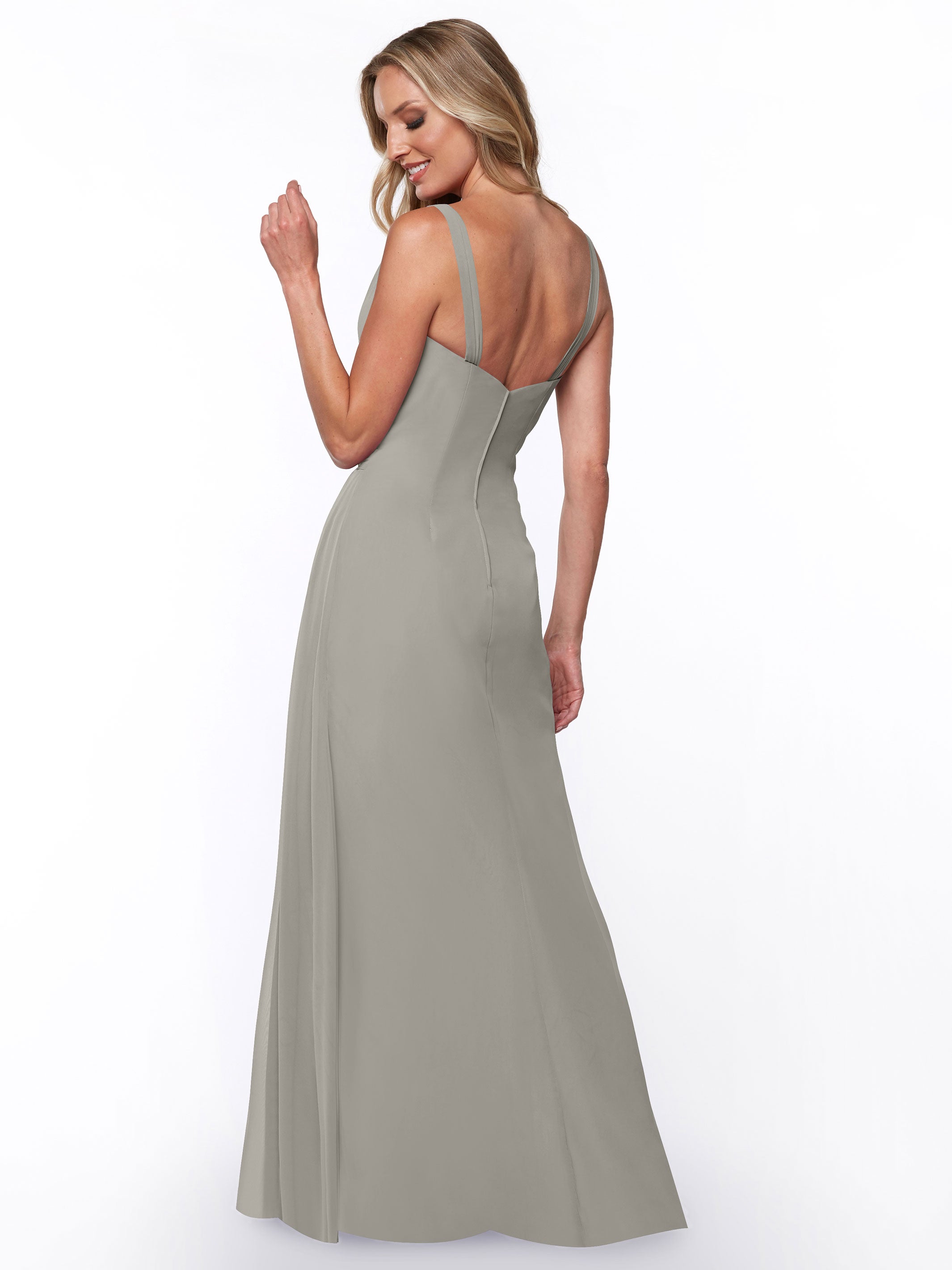 Elegant 80030 Chiffon Sheath Bridesmaid Dress with Ruching V-Neck Bodice - Perfect for Weddings, Formal Events & Special Occasions