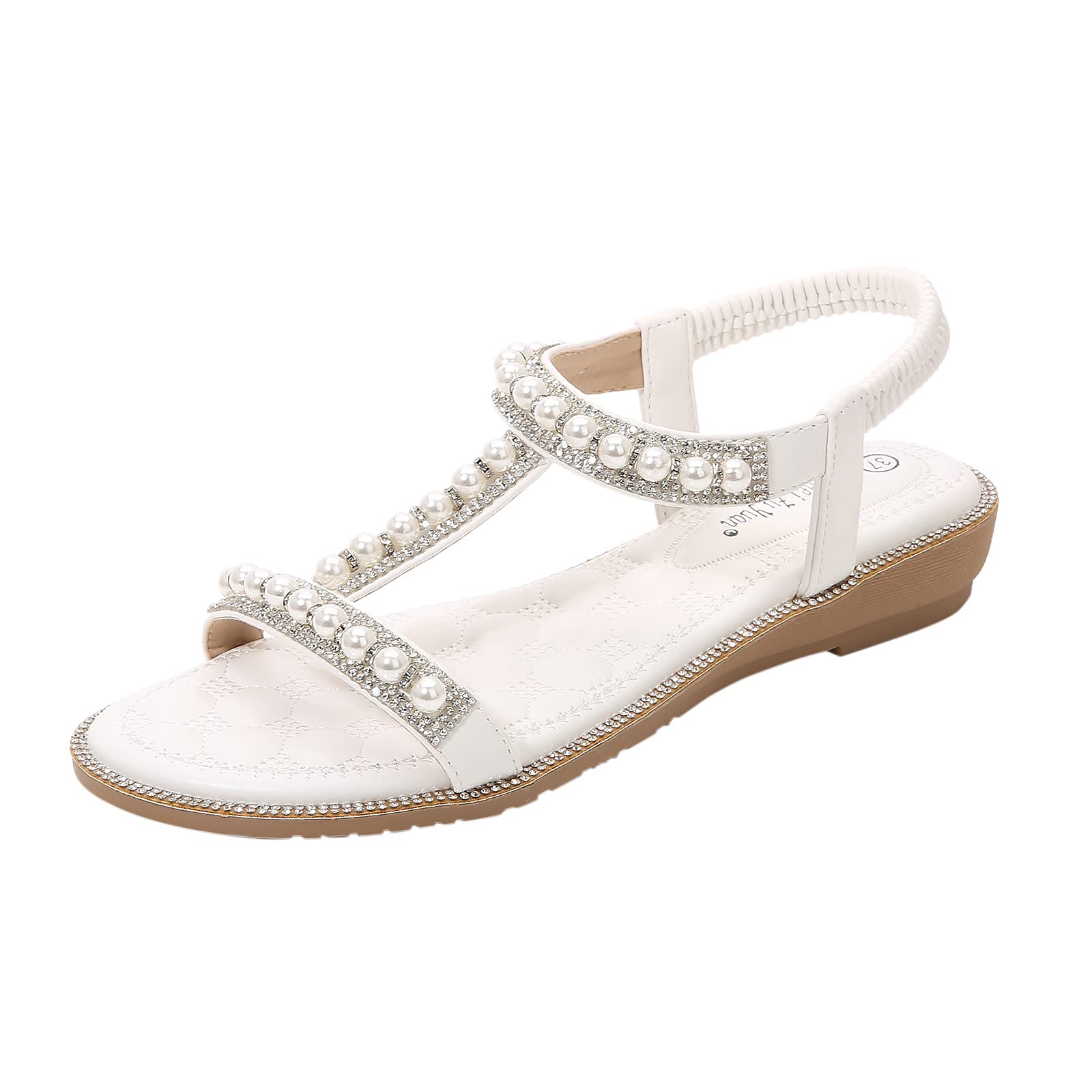 Roman Crystal Strap Sandals for Women - Studded Elastic Wedge Heel Walking Shoes | Perfect for Beach, Vacation & Summer Outfits
