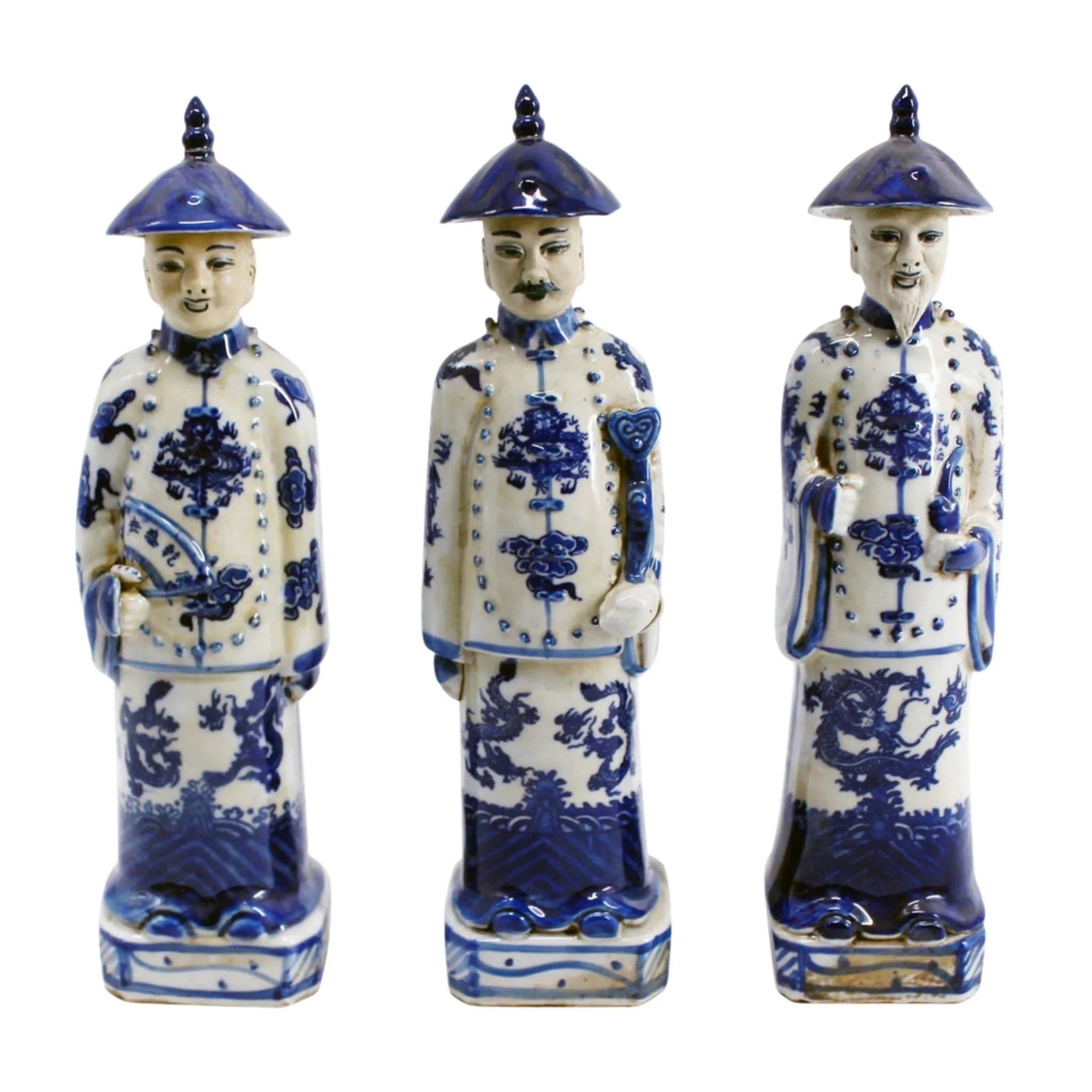 Antique Blue and White Standing Qing Dynasty Porcelain Emperor Figurine - Perfect for Home Decor, Collectibles & Chinese Culture Enthusiasts