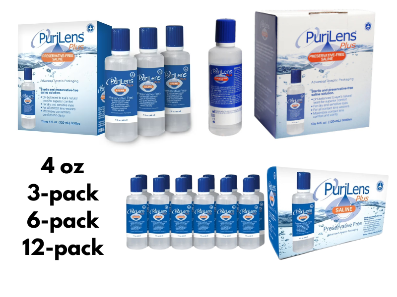 PuriLens Plus Sterile Saline Solution for Contact Lenses - 4 oz Bottle | Gentle Rinsing & Storage Solution for Daily, Soft, and Gas Permeable Lenses | Perfect for Travel, Home, and On-the-Go Use