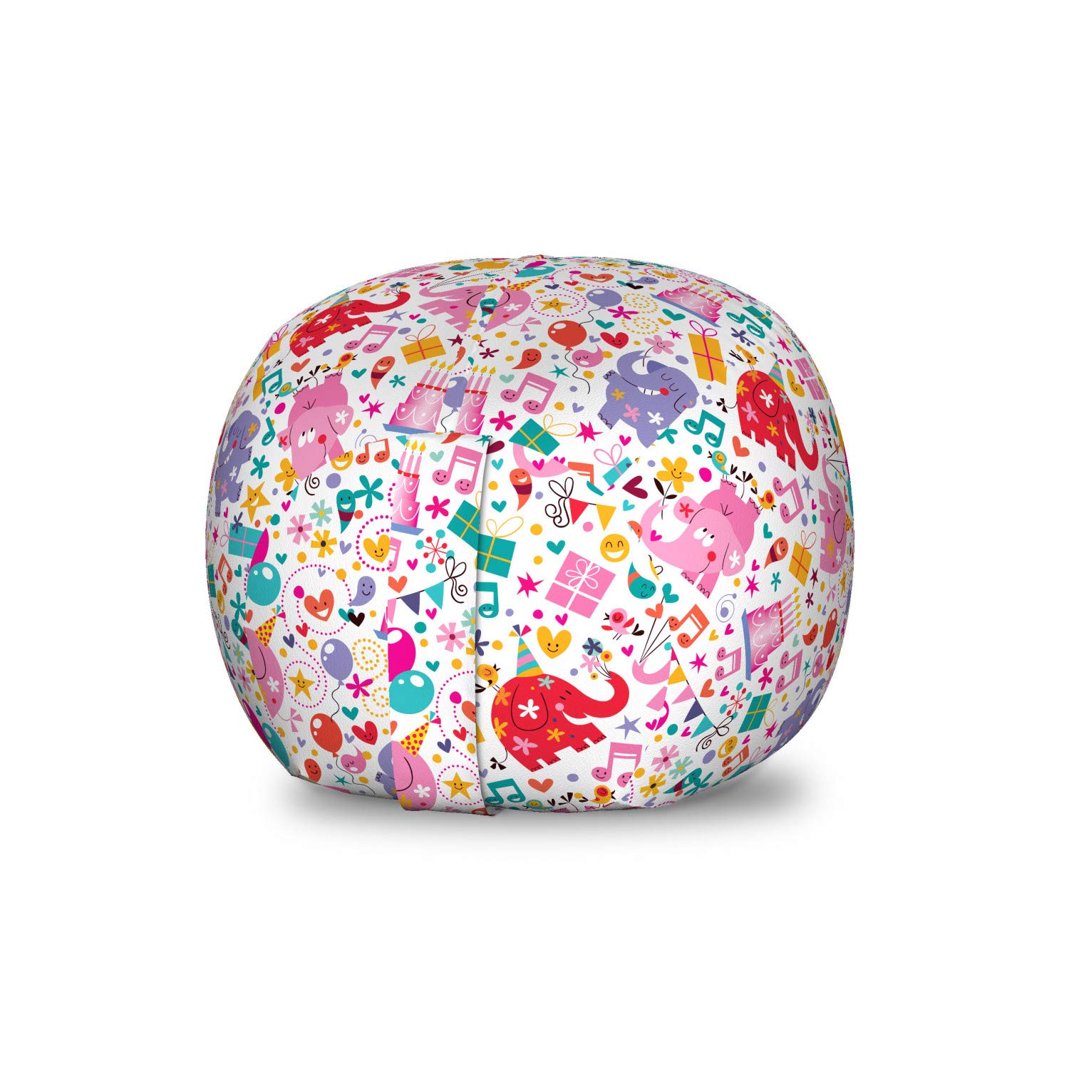 Ambesonne Birthday Toy Storage Bag Chair - Elephant with Hearts & Balloons Pattern, Washable Stuffed Animal Organizer for Kids Room, Party Decor - Small Multicolor Kids Gift for Birthday & Playroom Organization