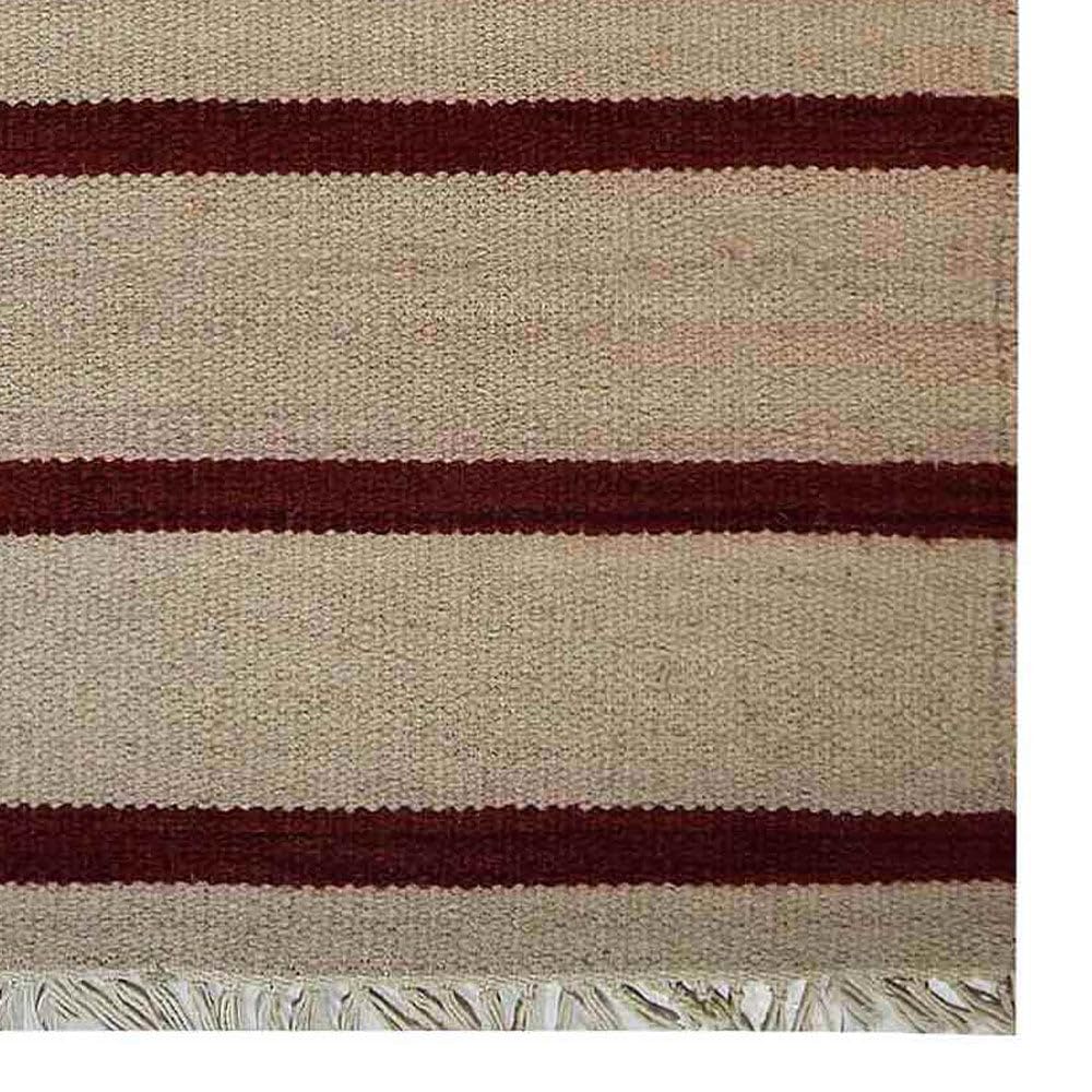 Handmade Flat Weave Kilim Wool Area Rugs - 7'x9' Rectangle Eco-Friendly Low Pile Carpet in Cream & Red, Contemporary Modern Design for Living Room, Bedroom & Home Decor | D00118