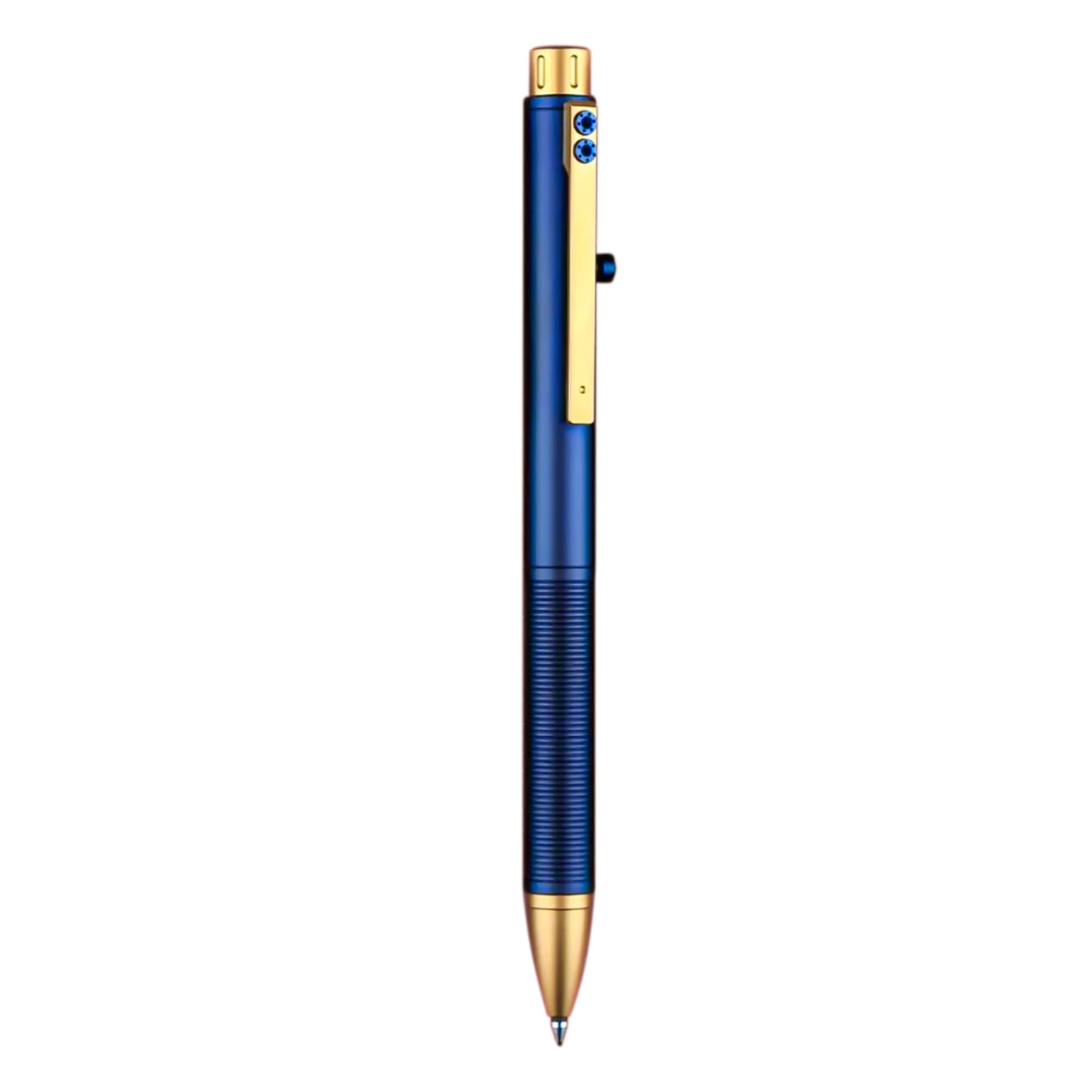 Premium Titanium Bolt-Action Pen with Tungsten Glass Breaker - 5.5 Inch Blue & Gold Tactical Writing Instrument - Perfect for EDC, Survival Kits, Outdoor Adventures & Emergency Situations