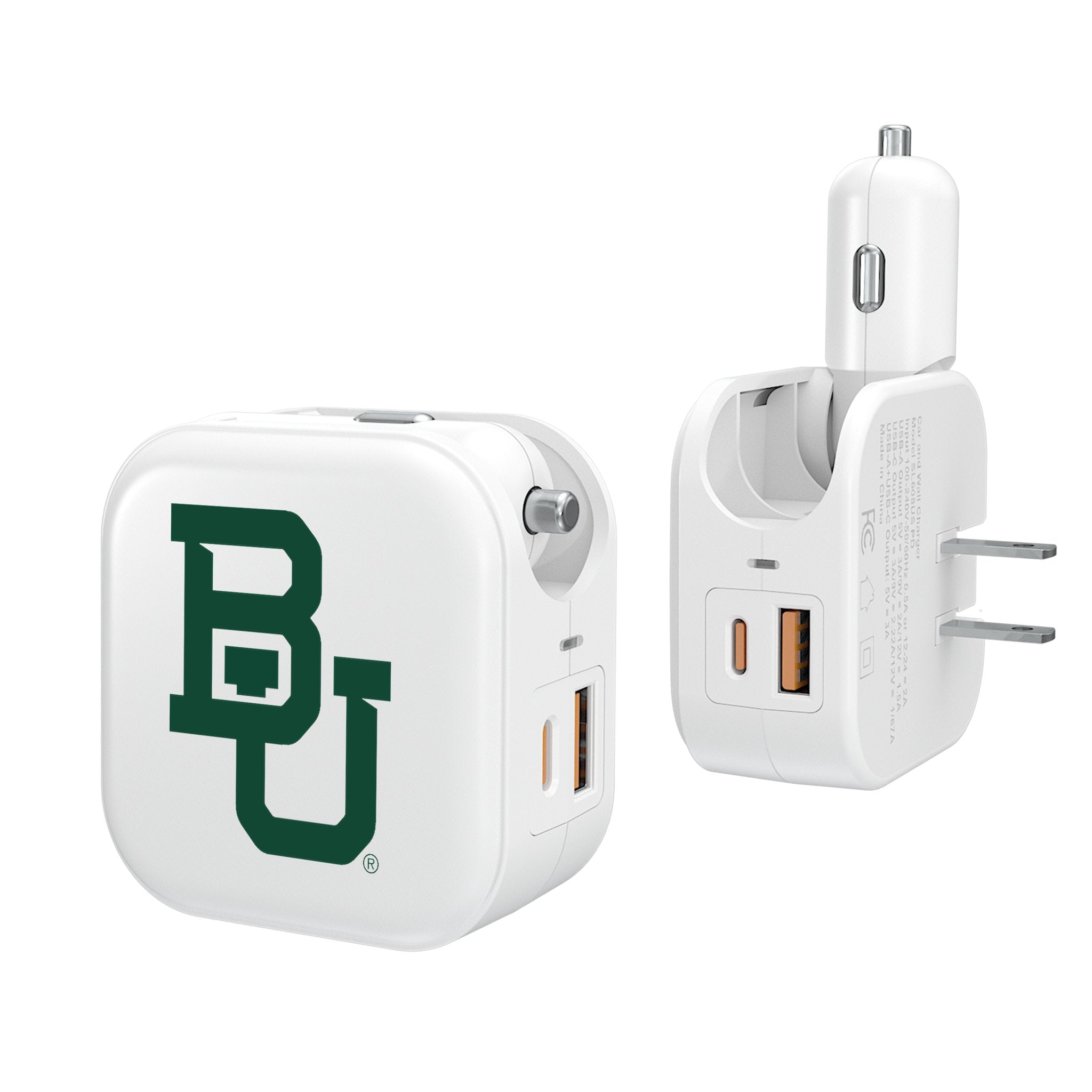 Baylor University Bears Insignia 2-in-1 USB Charger - Fast Charging Dual Port Power Adapter for iPhone & Android - Perfect for Dorm, Office & Travel