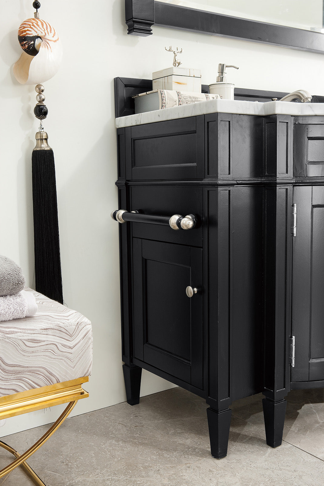 Brittany 46 Inch Single Bathroom Vanity Set - Black Onyx with 3CM White Zeus Quartz Countertop | Modern Sink Cabinet for Master Bath, Guest Bath & Powder Room