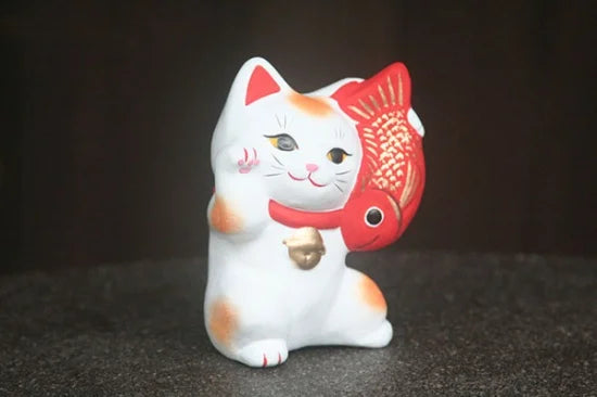 Nagahama Doll Japanese Maneki Neko (Beckoning Cat) White Lucky Cat Figure - Authentic Japanese Fortune Charm for Home & Office Decor
