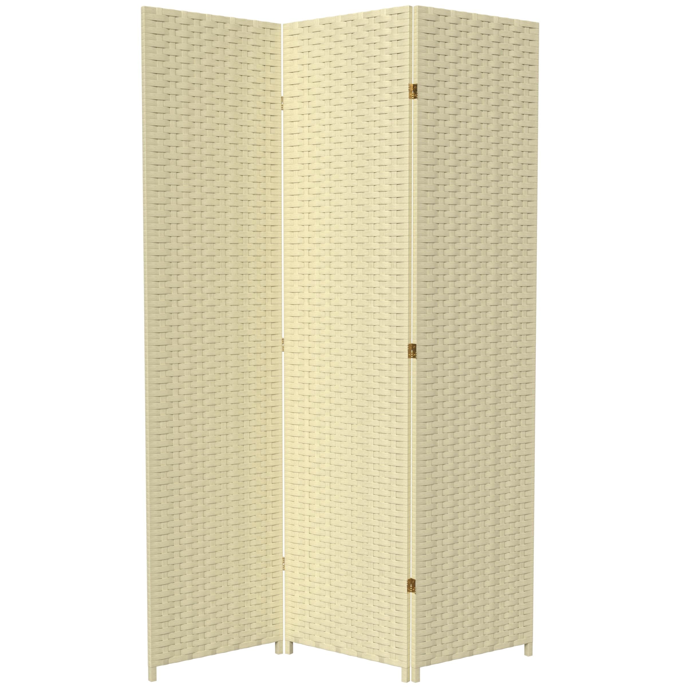 7 ft. Tall Red Lantern Woven Fiber Cream Room Divider - 3 Panel Folding Privacy Screen for Home, Office & Wedding Decor