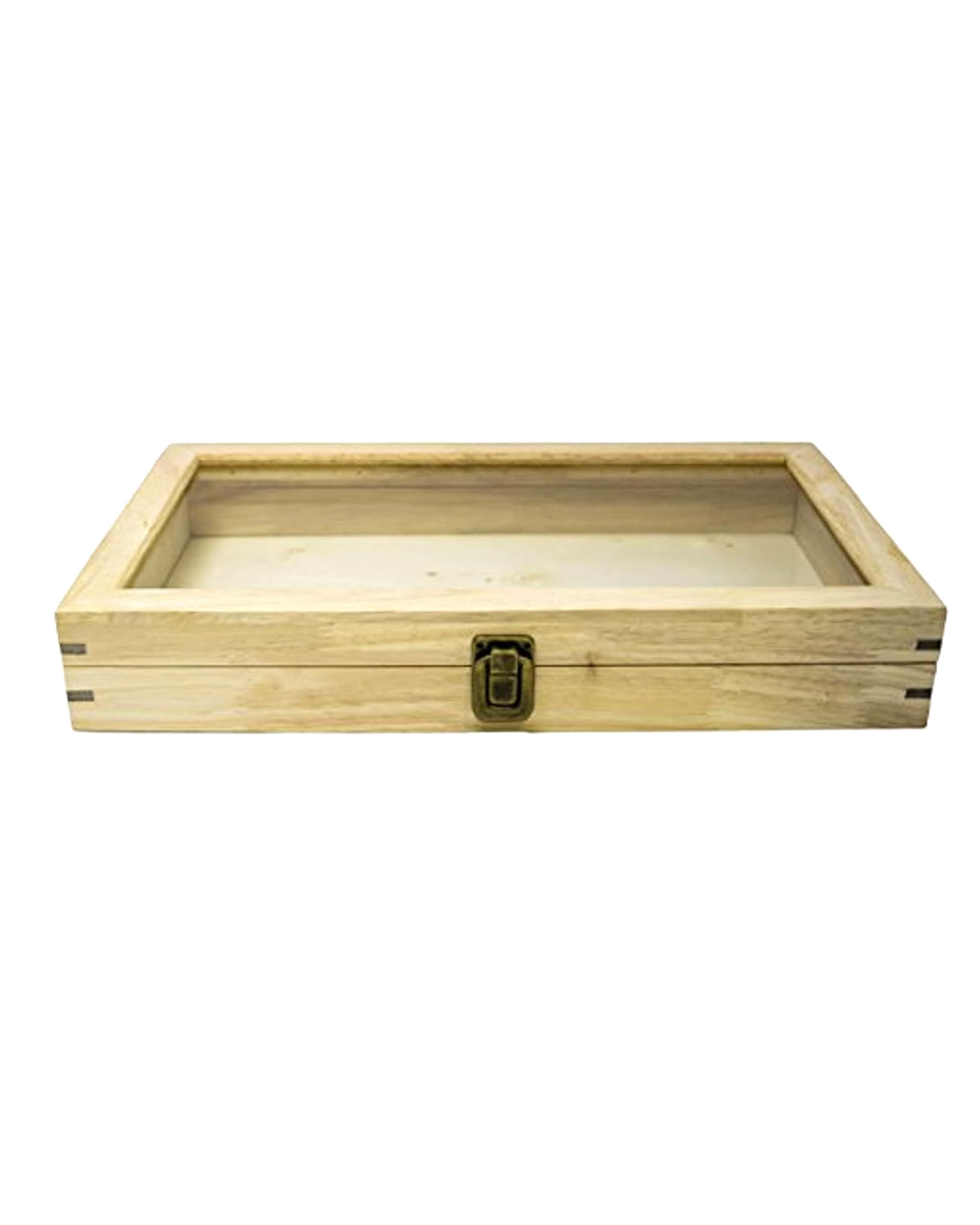 Wooden Jewelry Display Case with Glass Lid - Large 14.75x8.25x2.1 Gem Collection Box for Collectibles & Rocks - Home Decor & Gift Packaging