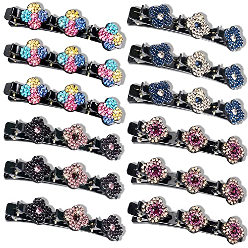Sparkling Crystal Rhinestone Braided Hair Clips Set of 12 - 3 Small Braided Hair Barrettes for Women & Girls | Elegant Hair Accessories for Weddings, Parties & Everyday Wear