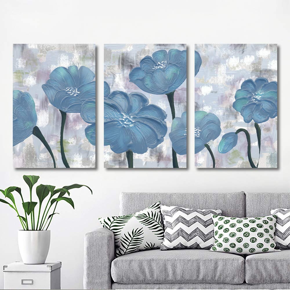 Abstract Floral Oil Painting Canvas Wall Art - 3 Panel Framed Home Decor Prints 24x36 Inches - Perfect for Living Room, Bedroom & Office Decor