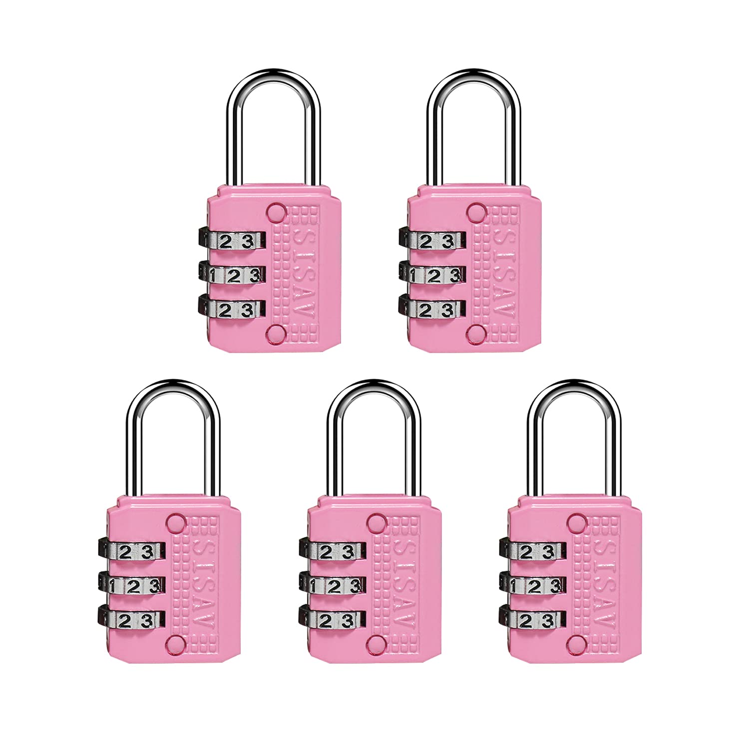 5-Pack 3-Digit Combination Padlock - Keyless Resettable Locks with Easy-Read Dials for School, Gym, Locker, Luggage, Fence, Gate, Toolbox & Employee Lockers (5 Color Options) - Secure Your Belongings at Home, Work & Travel