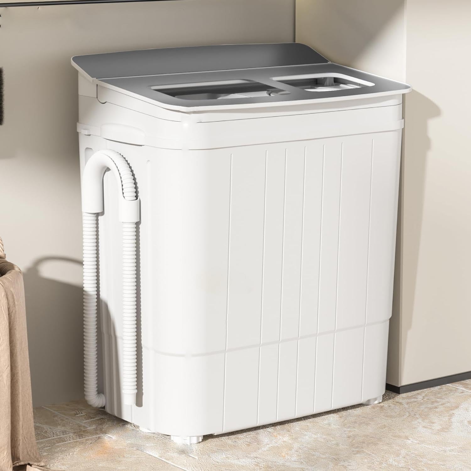 INTERGREAT Portable Washing Machine 17.6 Lbs Capacity - Compact Twin Tub Washer & Dryer Combo with Spin Cycle - Perfect for Camping, Apartments, Dorms, RV & Small Spaces (Grey) - Ideal for Travel, Laundry in Tight Spaces & Off-Grid Living