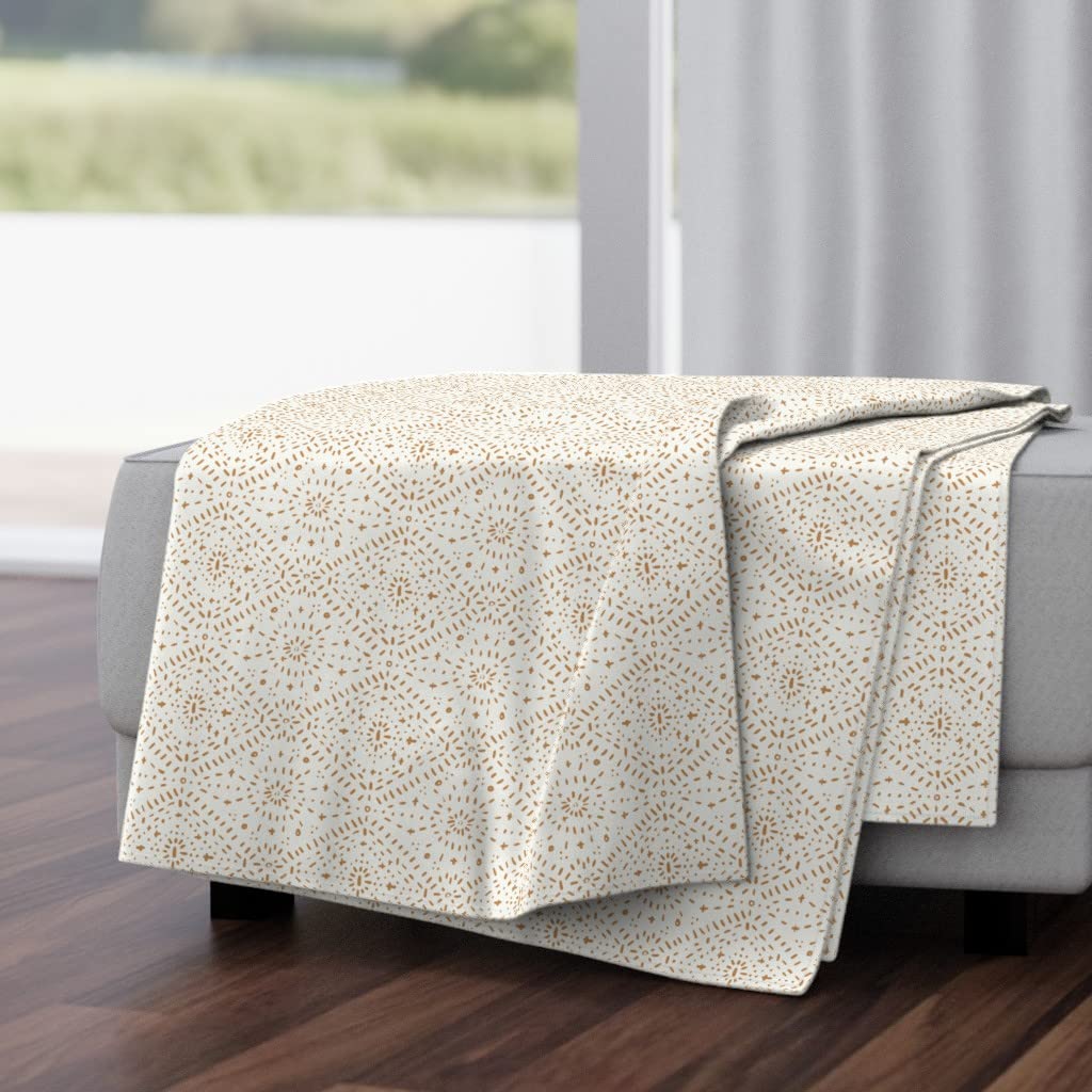 Boho Modern Diamond Dots Ochre Neutral Print Velvet Throw Blanket 50x70 Inches - Soft Luxe Velvet Blanket for Sofa, Bed & Home Decor