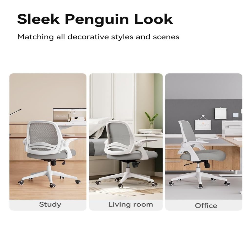 Ergonomic Office Chair with Flip-Up Arms & S-Shaped Backrest - Adjustable Swivel Computer Desk Chair for Home & Office (White, Size A) - Perfect for Long Work Hours & Gaming Sessions