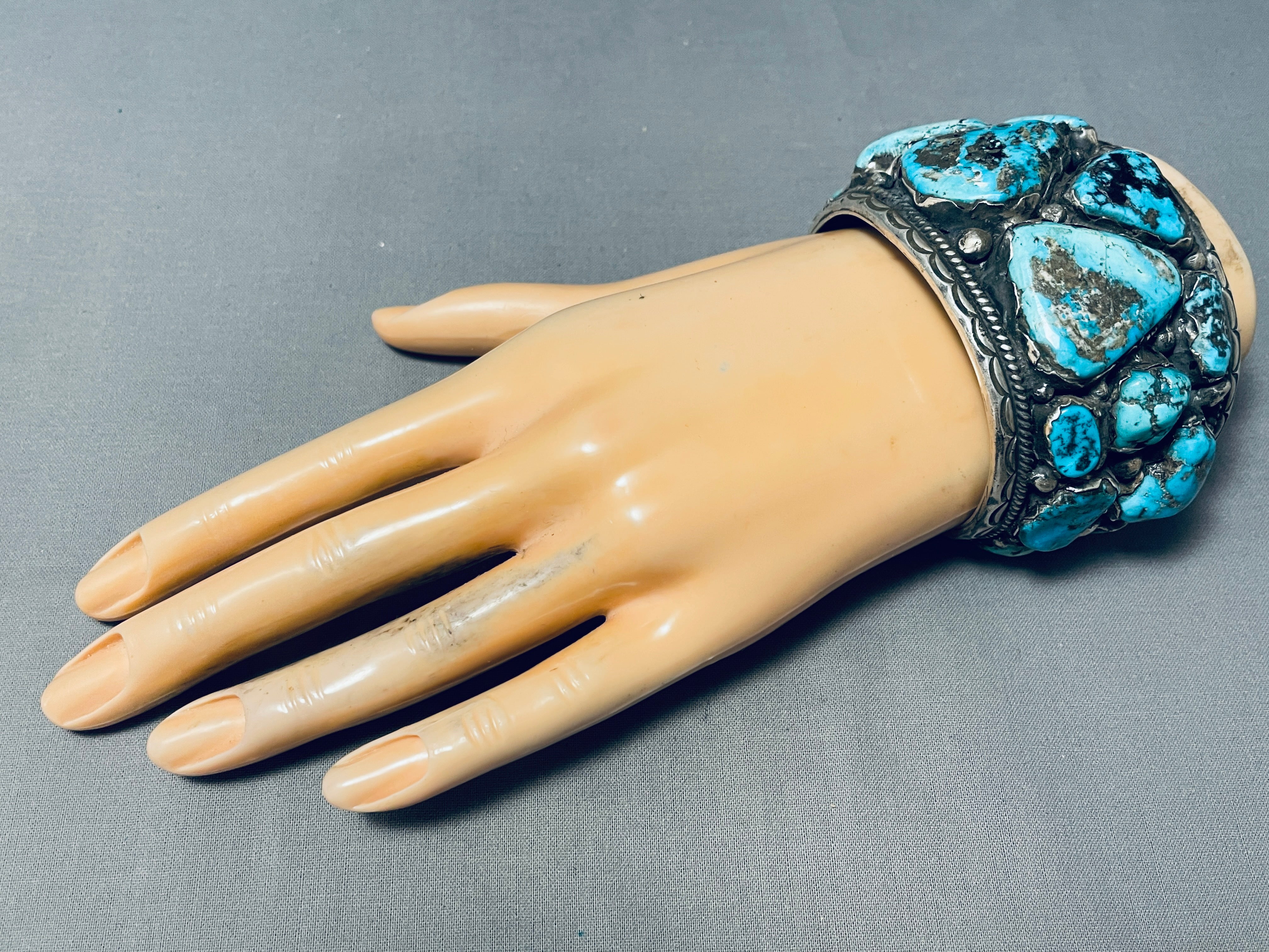 174 Gram Monster Men's Vintage Native American Navajo Turquoise Sterling Silver Bracelet - Handmade Southwest Jewelry for Gifts, Boho Fashion & Tribal Style Accessories