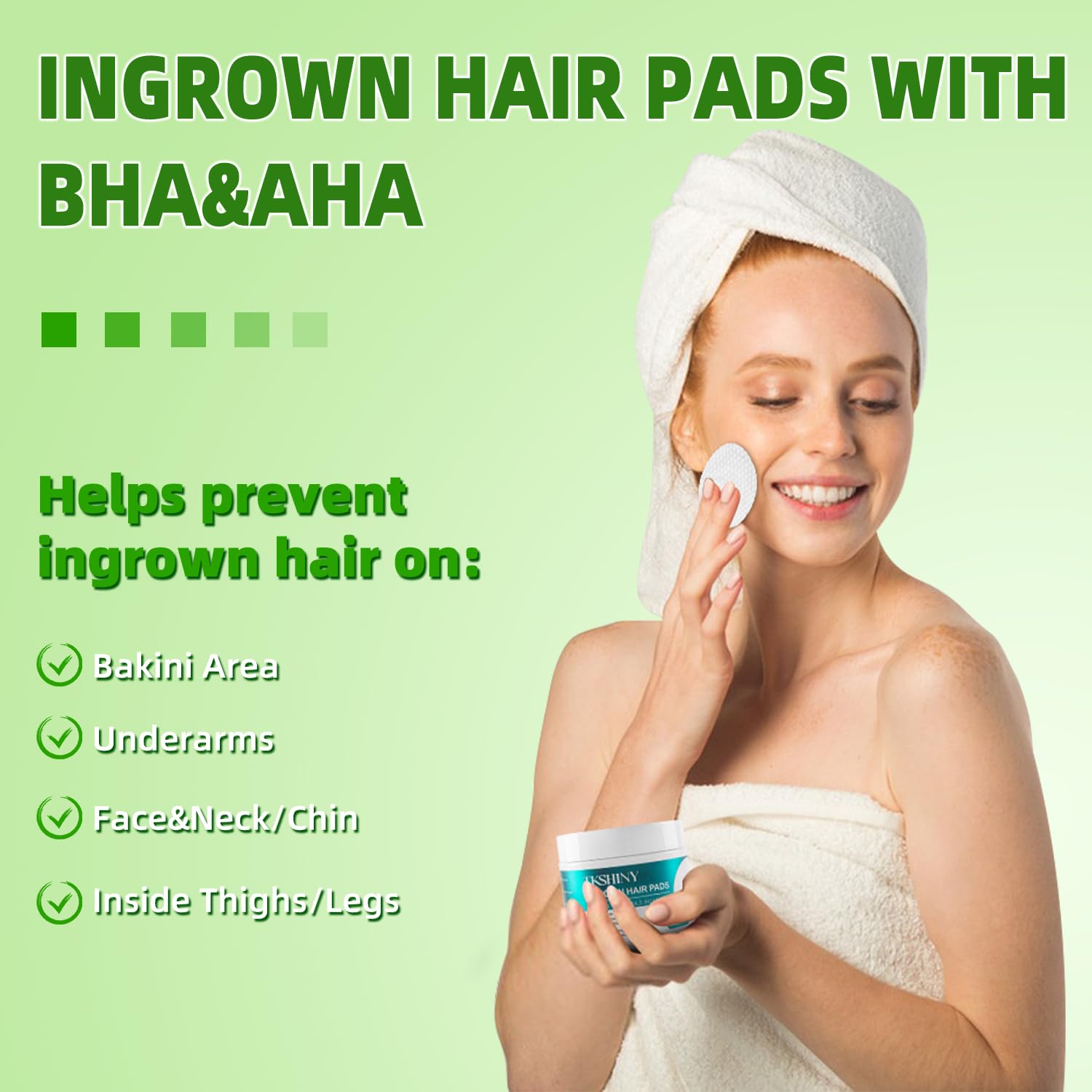 **Exfoliating Ingrown Hair Treatment Pads with AHA & BHA – 50 Count for Bikini, Underarms, Face & Neck – Prevents Razor Bumps & Soothes Skin – Perfect for Post-Shave & Waxing Care**