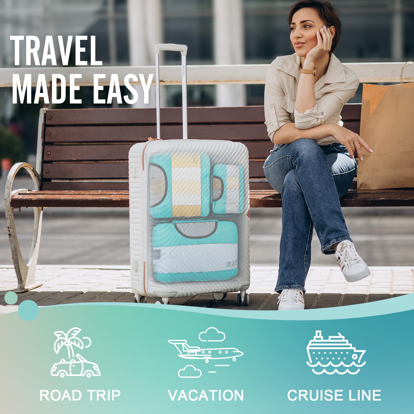 Veken 6-Piece Packing Cubes Set for Suitcases - Travel Organizer Bags with 4 Sizes (XL, L, M, S) - Lightweight Luggage Organizers for Carry-On Bags - Perfect for Business Trips, Vacations & Weekend Getaways - Cyan