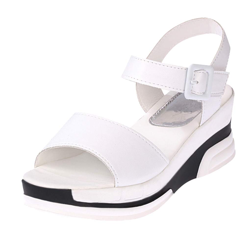 Women's Flat-Bottomed Summer Platform Sandals with Back Strap - Comfortable Muffin Style Casual Shoes (White, Size 6) | Perfect for Beach, Vacation, and Everyday Wear