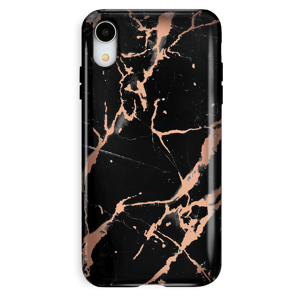 Elegant Black Marble Rose Gold Chrome iPhone Case - Premium Protective Cover for iPhone [Model] - Perfect for Everyday Use, Office & Special Occasions