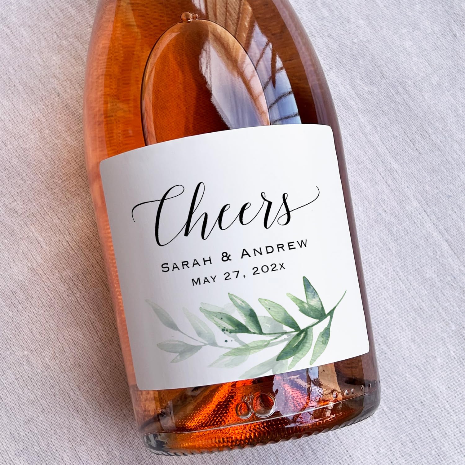Custom Greenery Champagne Bottle Labels (6-Pack) - Waterproof Wine Bottle Stickers for Weddings, Anniversaries, Bridal Showers, Birthdays & Graduations - Perfect for Party Decorations & Special Event Celebrations