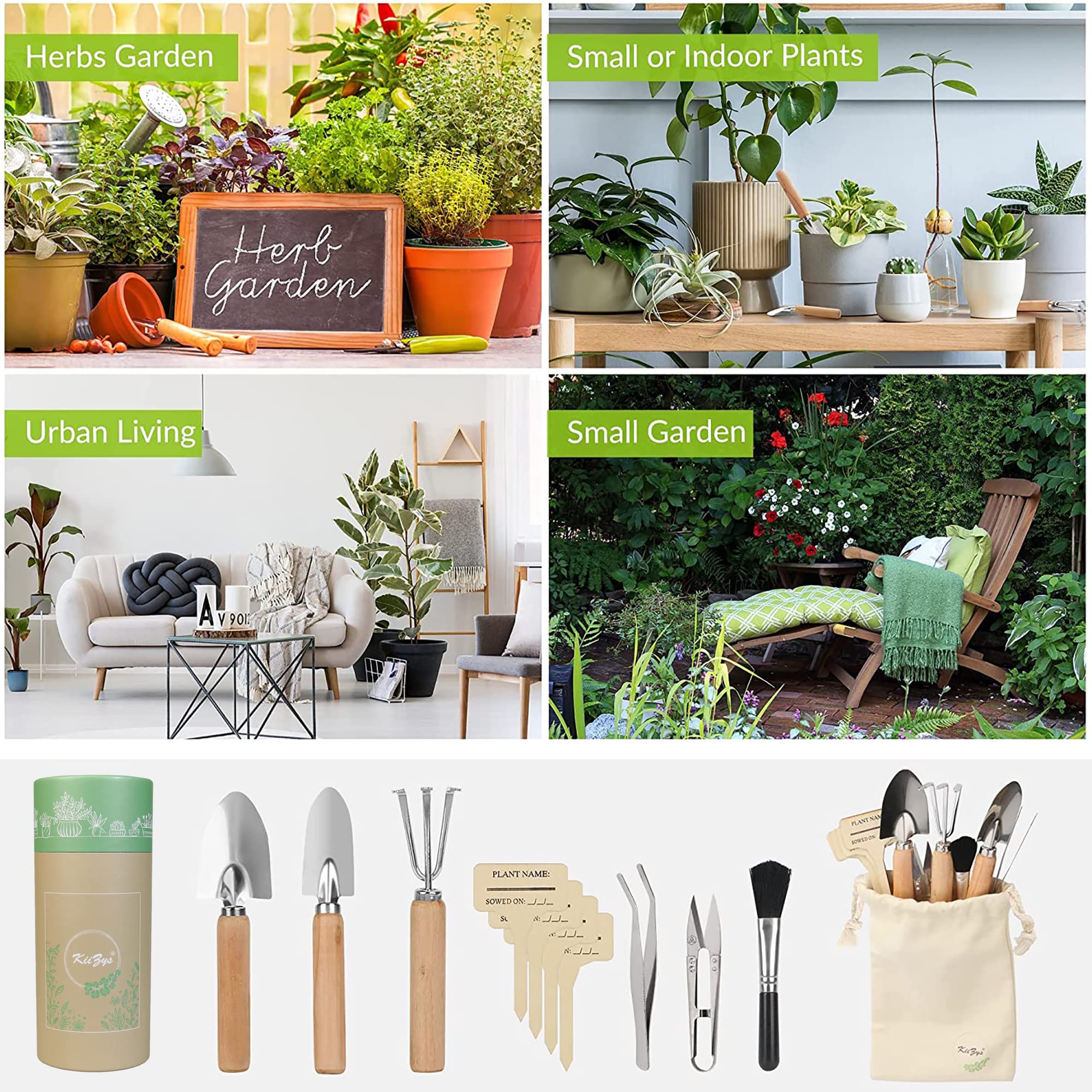 KiiZYS 12-Piece Indoor Garden Tools Set - Mini Gardening Hand Tools for Plants - Perfect Gardening Gifts for Women - Ideal for Indoor Planting, Herb Gardens & Small Space Gardening