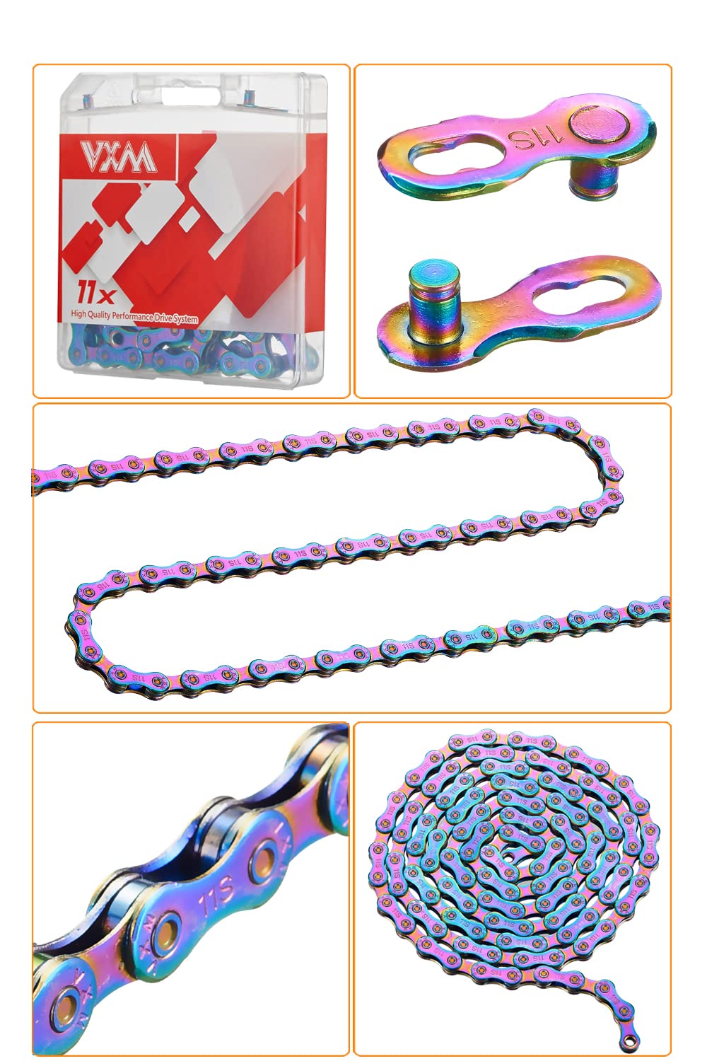 11-Speed Rainbow Bicycle Chain - 1/2