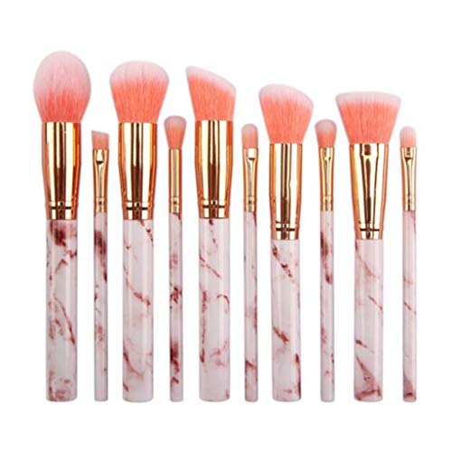10-Piece Professional Wavy Hair Foundation & Eye Makeup Brush Set - Pink Portable Makeup Kit for Teens, Perfect for Travel & Daily Beauty Routine - 2-Tier Love Themed Gift Set