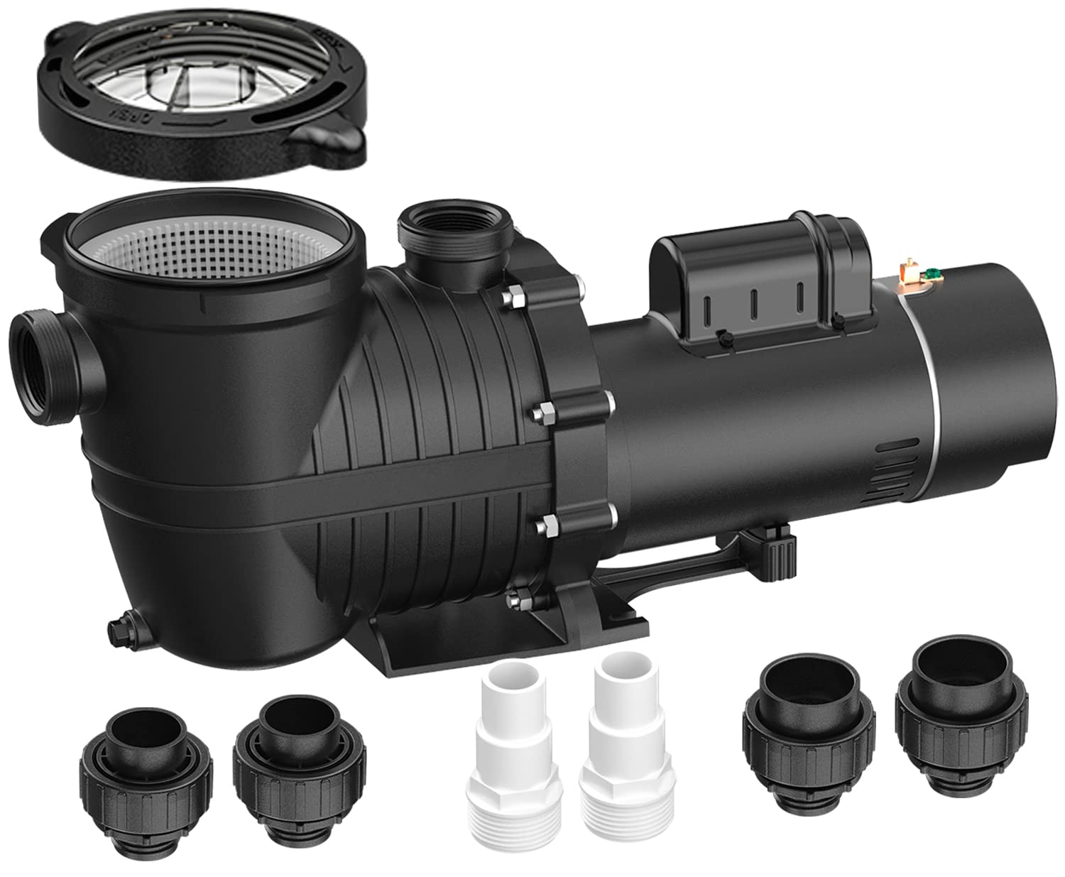 1.5HP Dual Voltage Pool Pump 115V/230V for In-Ground & Above Ground Pools - 4500GPH High Flow Circulation with Filter Basket - Saltwater & Freshwater Compatible - Energy Efficient IP44 Waterproof - Perfect for Backyard Swimming Pools, Spas and Water Features