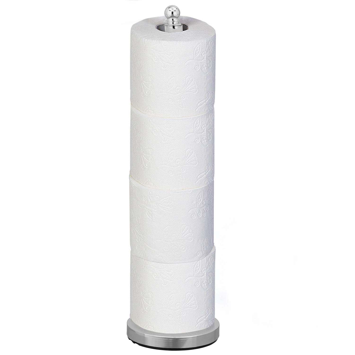 Free Standing Toilet Paper Holder Stand - 20.1 Inch (51cm) Chrome Plated Steel - Holds 4 Rolls - Bathroom Tissue Dispenser for Home, Office, RV & Dorm - Space Saving Design