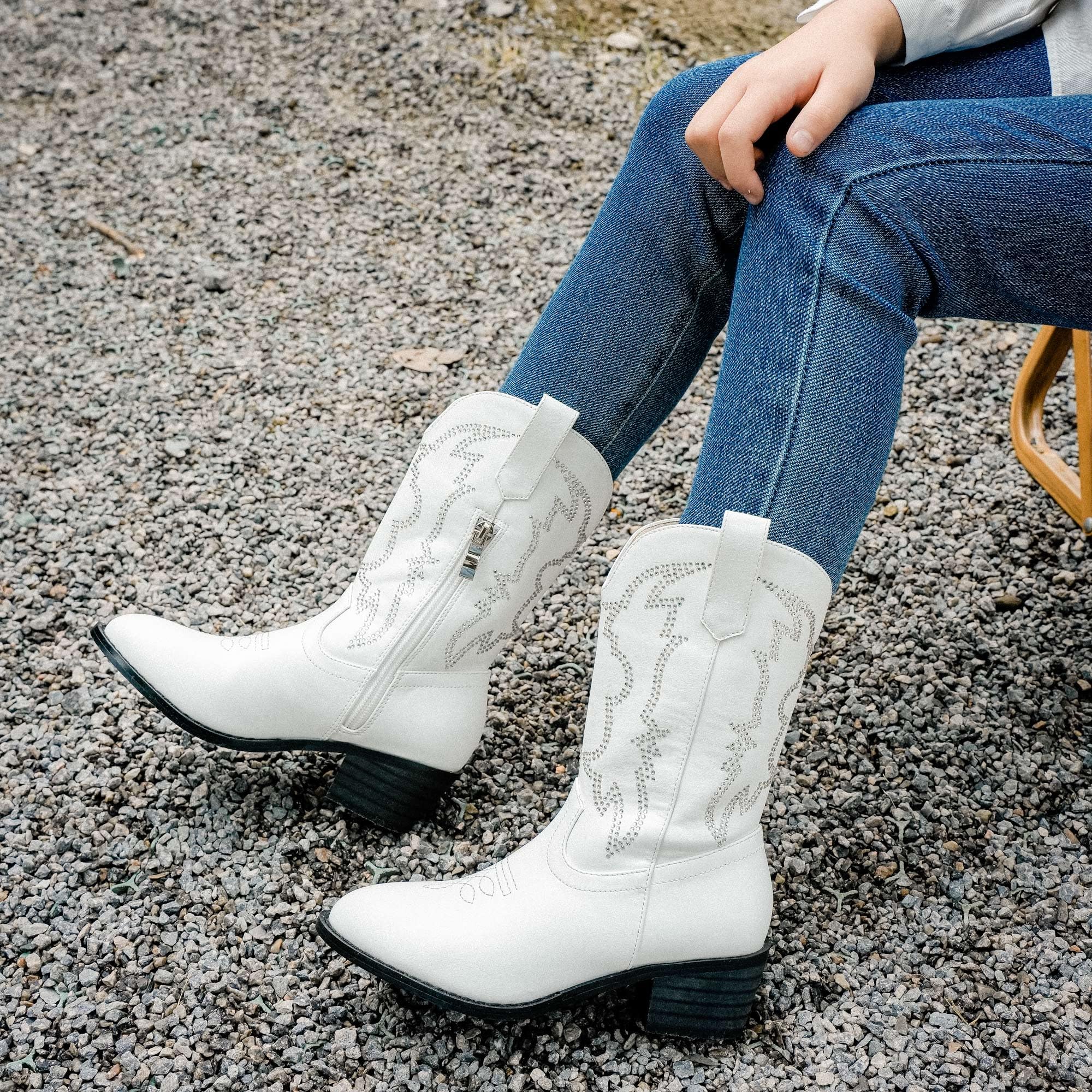 Girls Western Cowboy Boots - Pull On Cowgirl Boots with Pointed Toe for Little & Big Kids | Perfect for Rodeo, Country Dance & Western Fashion Outfits