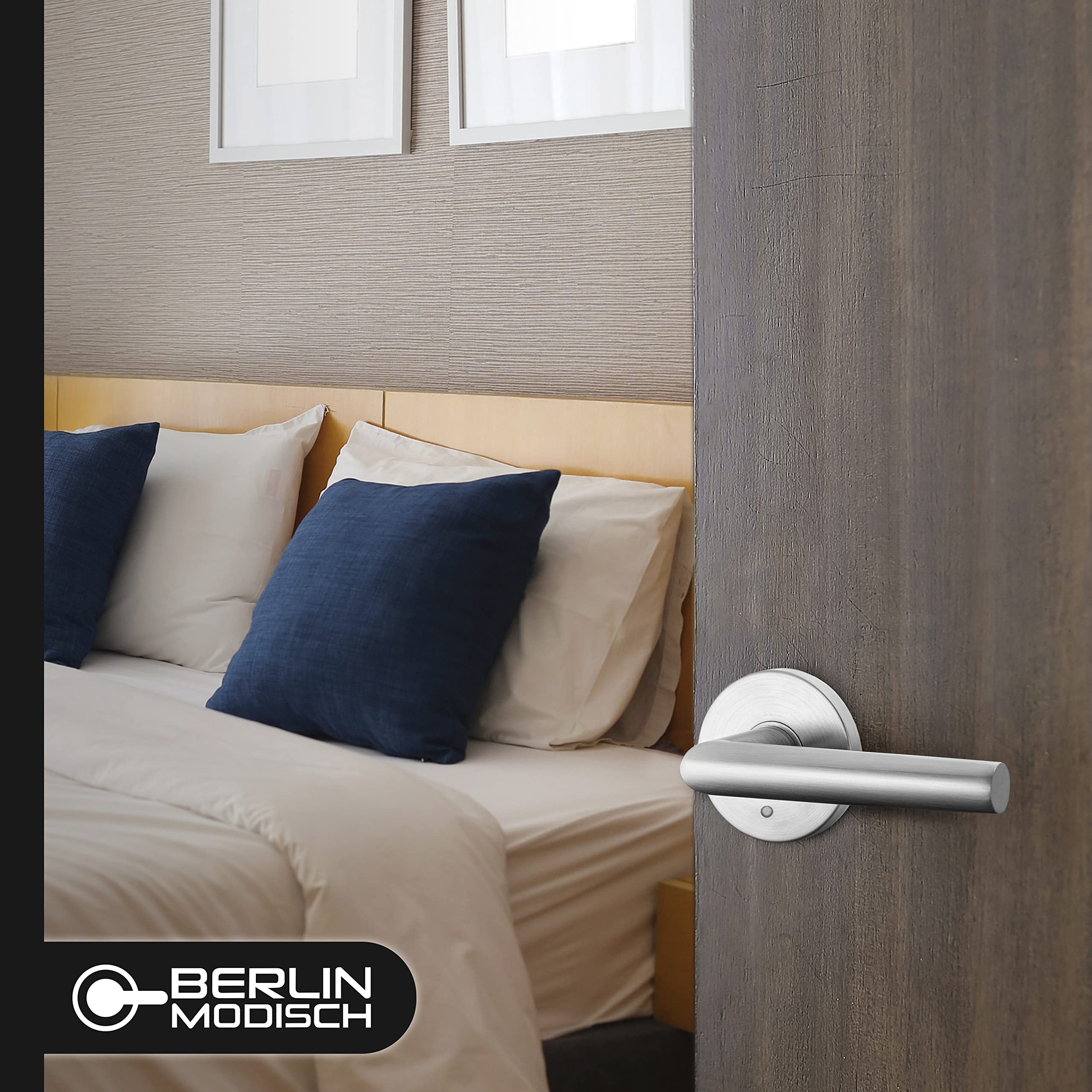 Berlin Modisch Satin Nickel Entry Lever Door Handle & Single Cylinder Deadbolt Lock Set - Heavy Duty for Front Doors & Offices (Right/Left Handed) | Secure Home & Commercial Access Solution