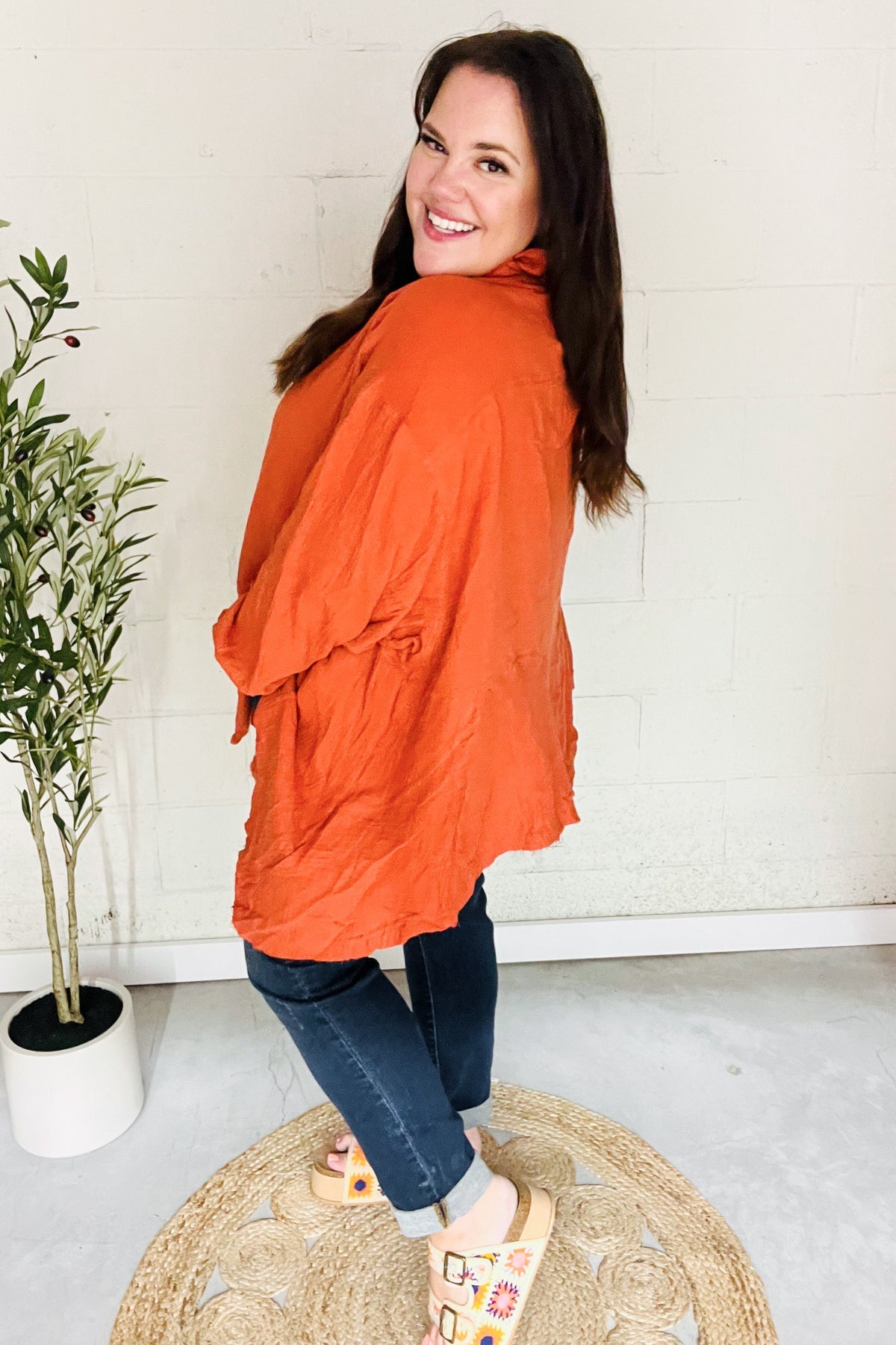 Stylish Rust Button Down Sharkbite Cotton Tunic Top for Women | Comfortable Everyday Wear | Perfect for Office, Casual Outings & Date Nights