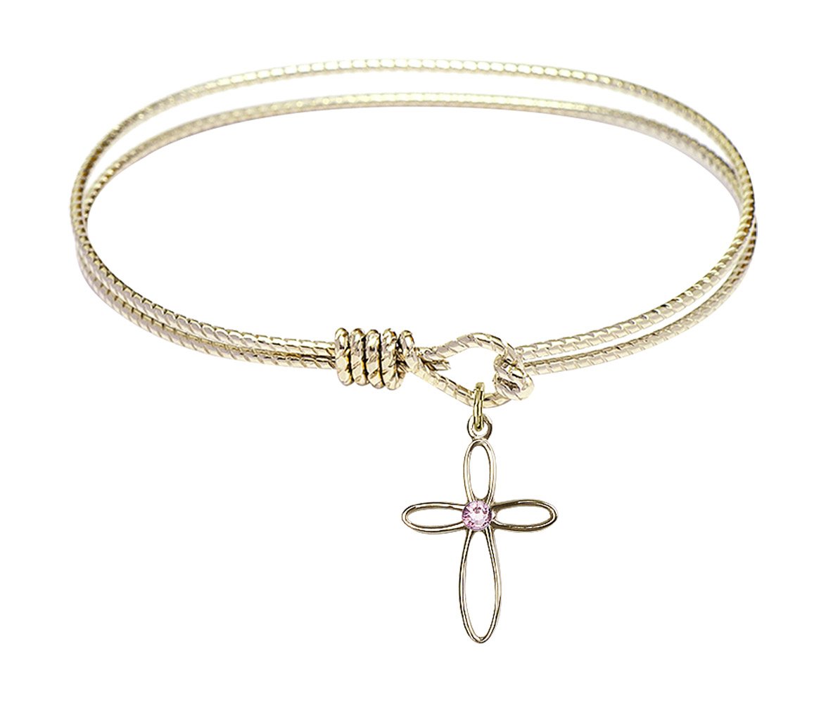 F A Dumont 7 1/4 Inch Oval Eye Hook Bangle Bracelet with Loop Cross Charm - Elegant Jewelry for Women, Perfect for Everyday Wear, Parties & Gifts
