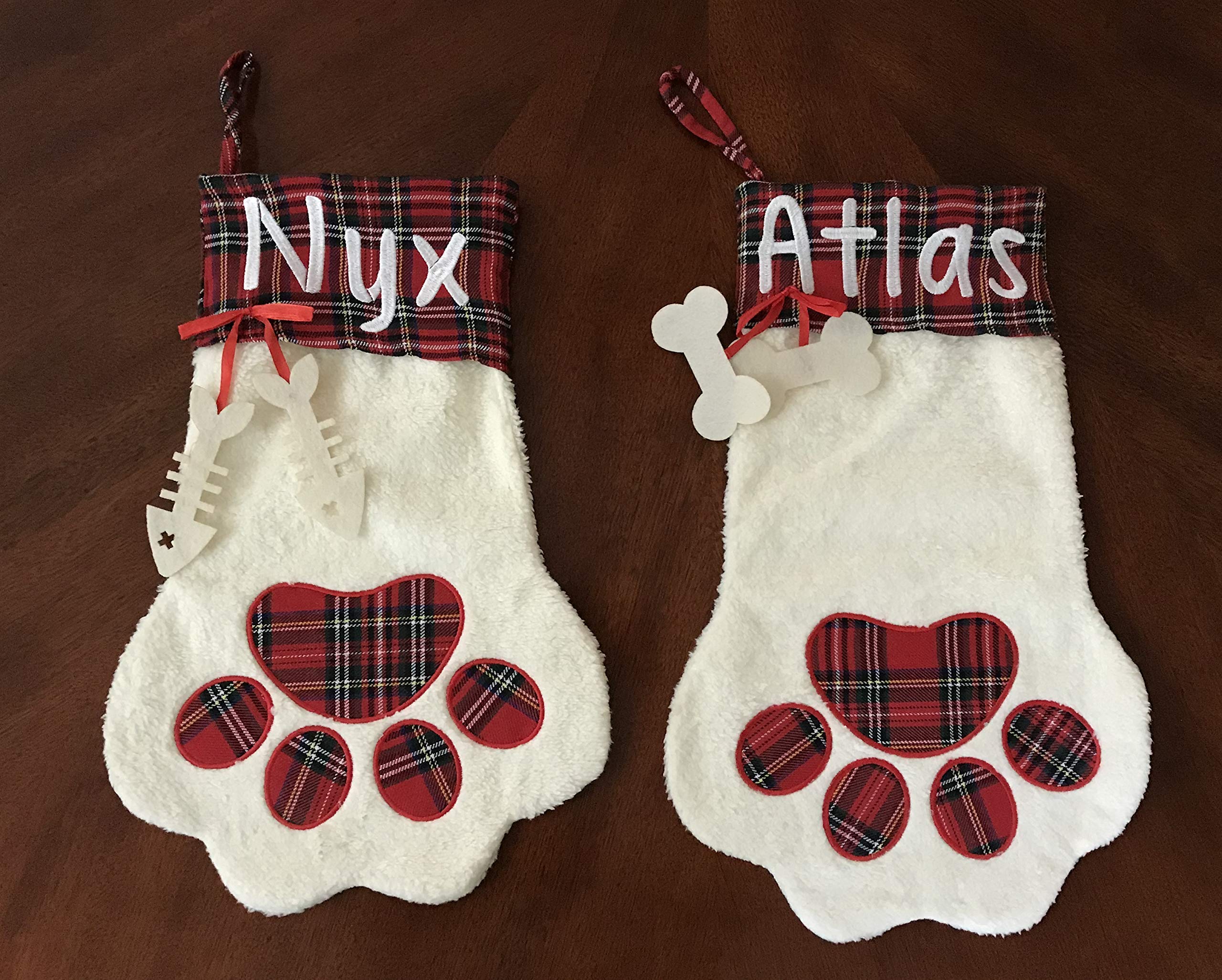Personalized Pet Christmas Stocking for Dogs & Cats - Custom Paw Print & Paw Shaped Holiday Stocking - Perfect for Pet Lovers' Christmas Decor & Gift Giving