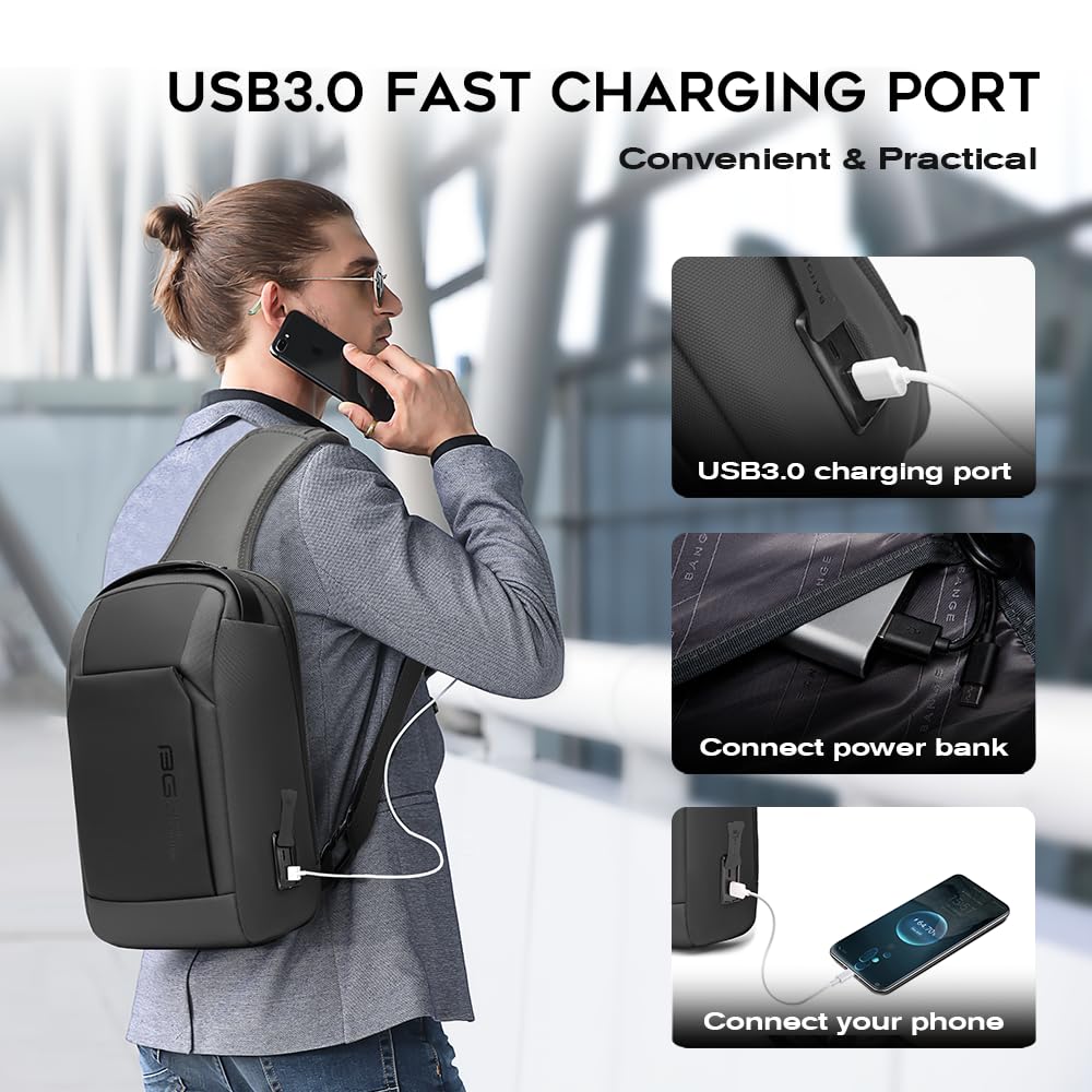 BANGE Men's Sling Bag - Lightweight Crossbody Shoulder Bag for Travel, Gym & Everyday Use - Durable Nylon Messenger Bag with Adjustable Strap (Black) - Perfect for Hiking, Commuting & Outdoor Activities