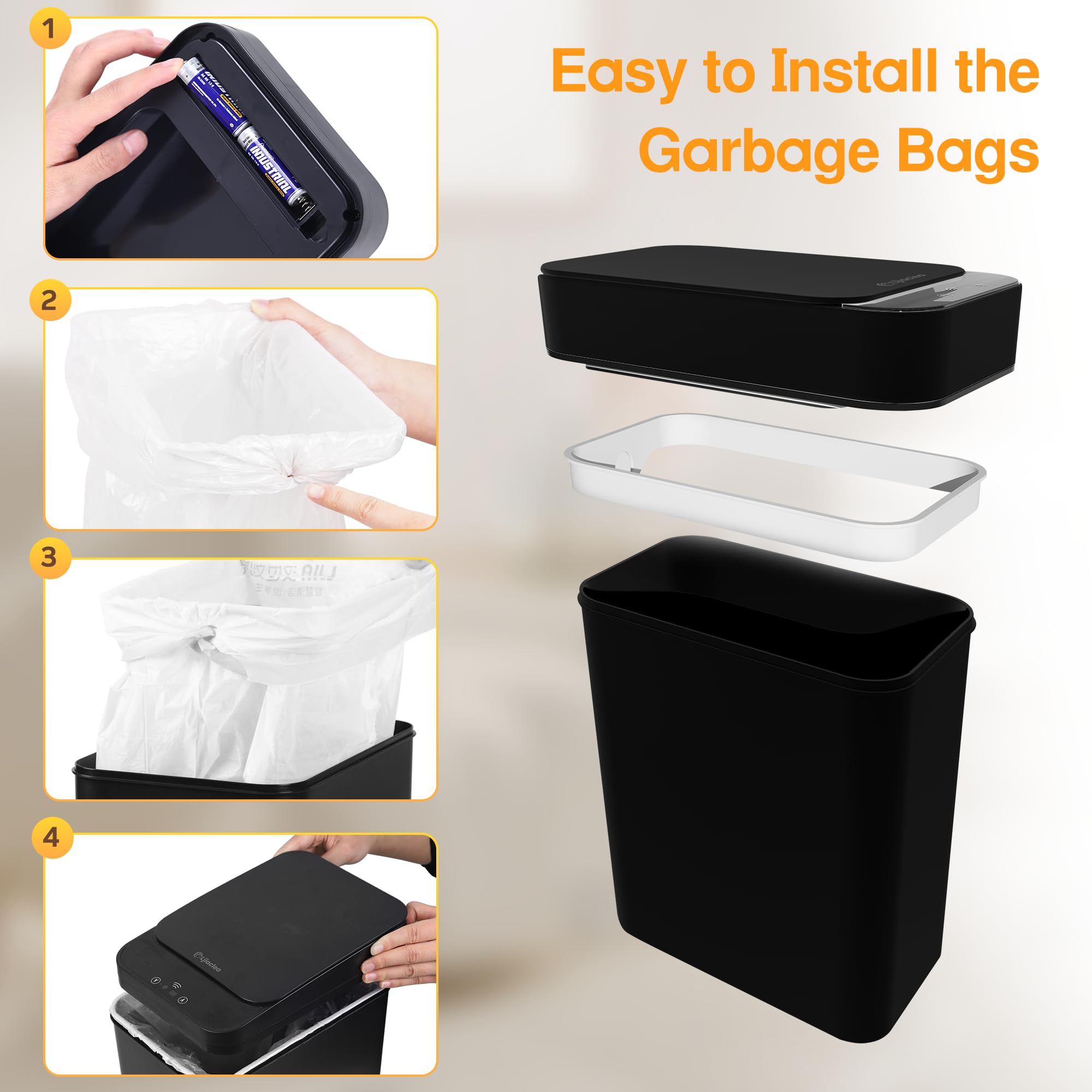 2 Pack Automatic Motion Sensor Trash Can - 2.6 Gallon Touchless Bathroom & Kitchen Garbage Bin with Hanging Design, Narrow Small Rubbish Can for Toilet, Bedroom, RV (Black, Battery Powered) - Perfect for Hands-Free Waste Disposal in Tight Spaces