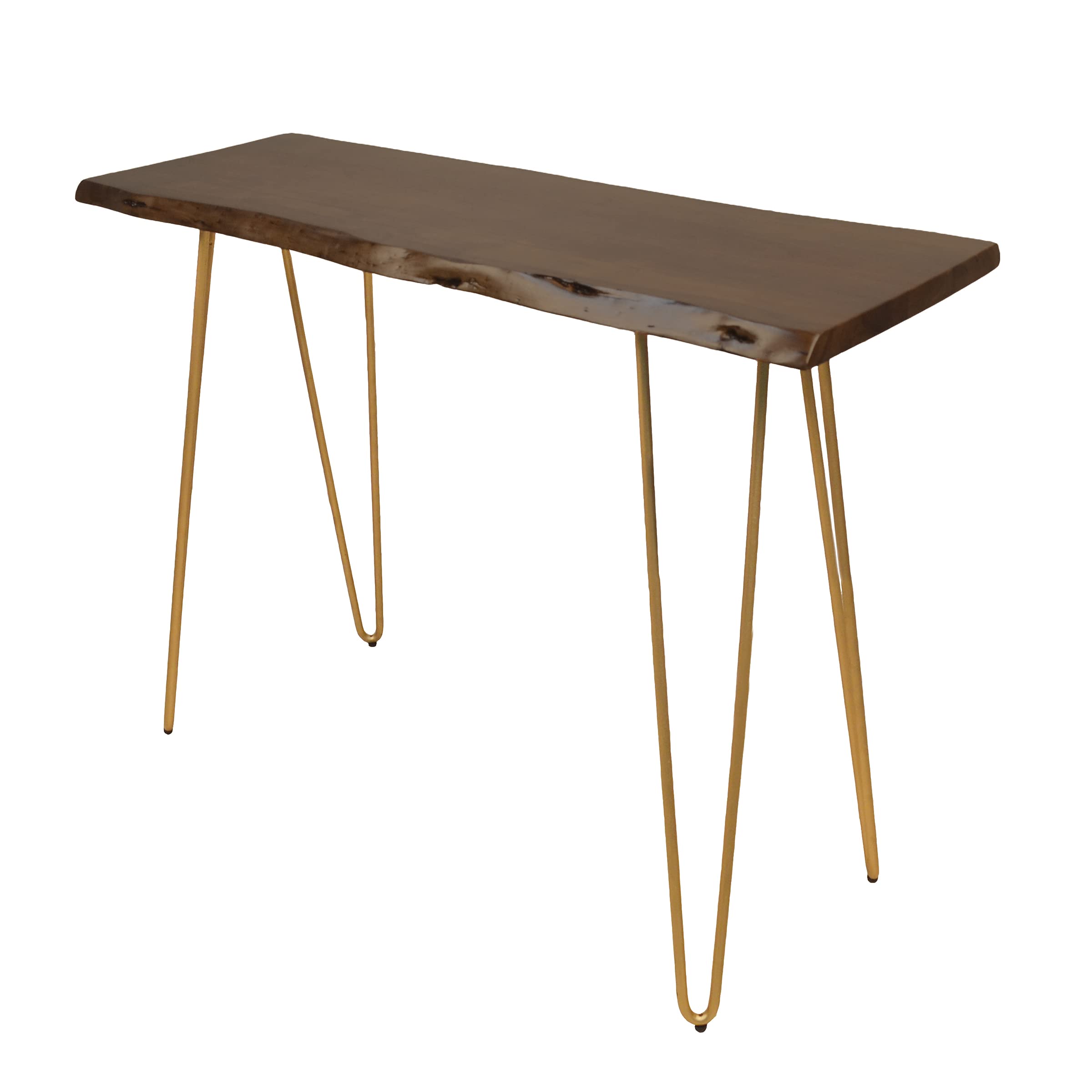 Carolina Chair & Table Siena Live Edge Console Table - Elm Wood with Gold Accents - Perfect for Entryway, Living Room & Hallway Decor