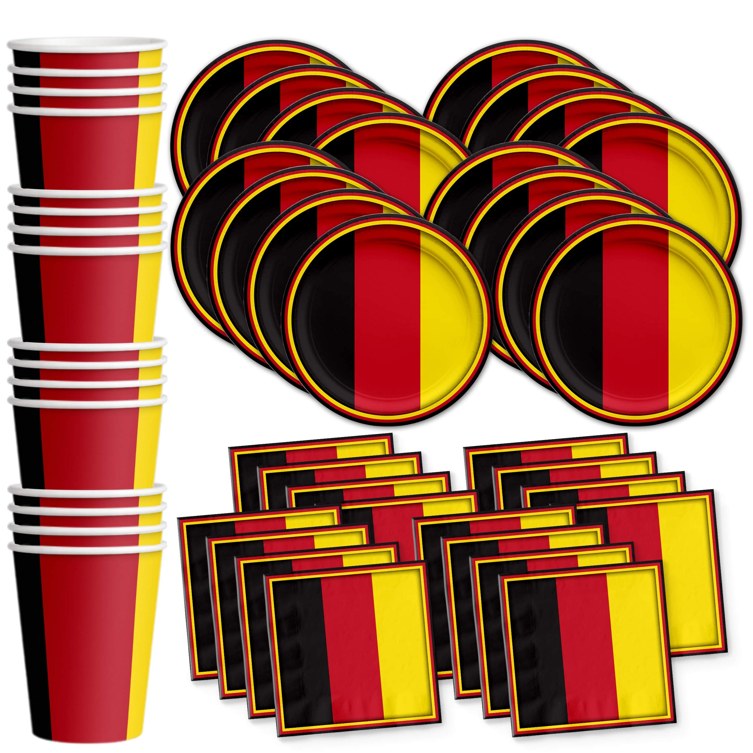 German Flag Themed Birthday Party Supplies Set - 16-Piece Tableware Kit with Plates, Napkins & Cups for Patriotic Celebrations & National Day Events