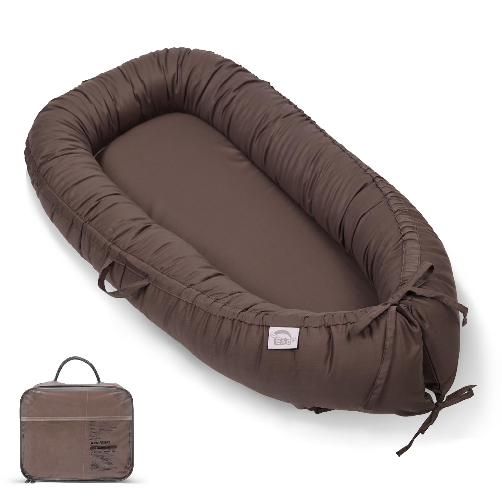 EAQ Baby Lounger - 100% Cotton Portable Infant Nest | Breathable & Soft Baby Bassinet for Co-Sleeping, Nursery, Travel | Safe Newborn Lounger Pillow for Snuggling, Playtime & On-the-Go Comfort | Perfect for Home, Daycare & Family Trips