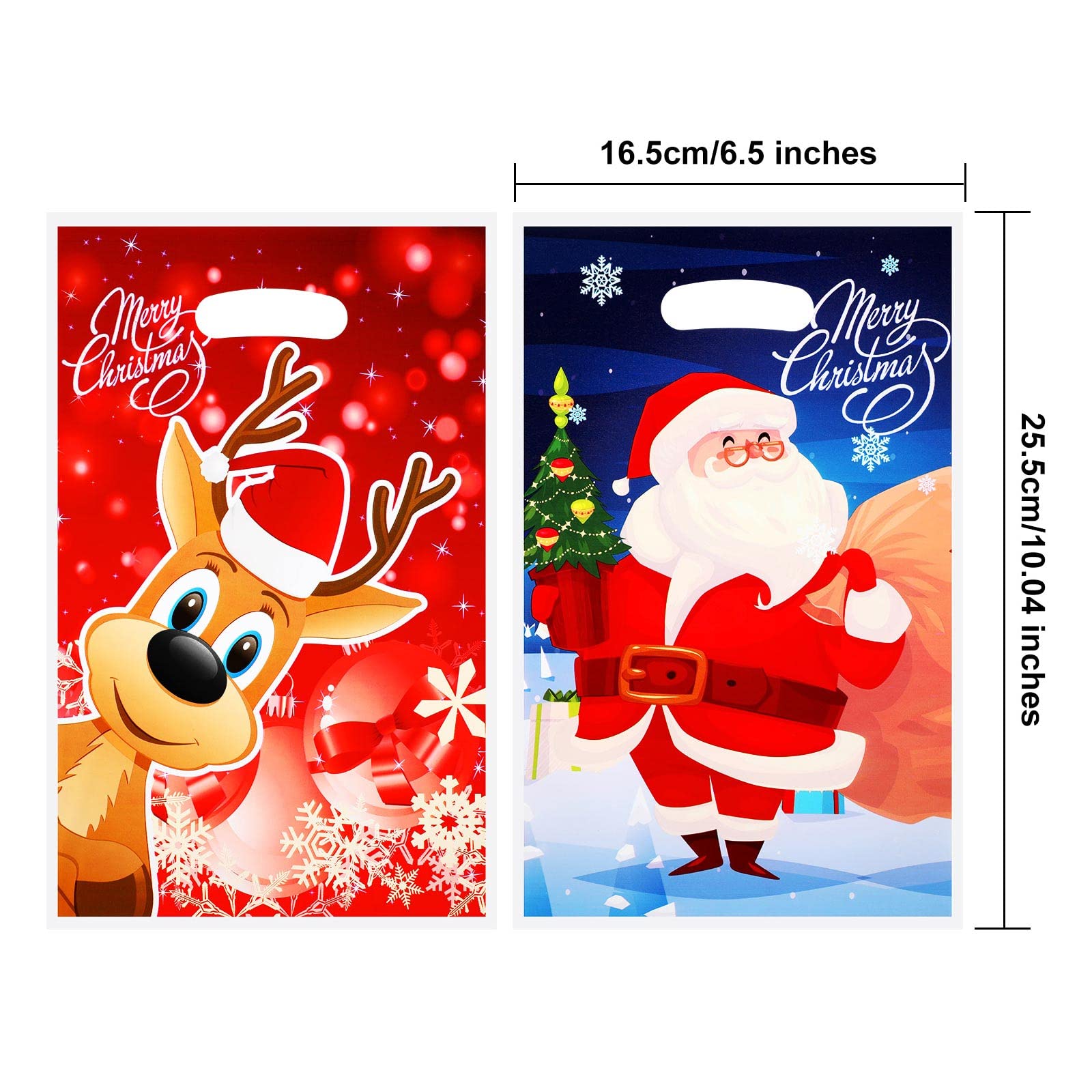 100 Pcs Christmas Plastic Goodie Bags - Santa & Elk Holiday Treat Bags for Party Favors, Gift Giving & Classroom Use - Perfect for Xmas Party Decorations, Candy Packaging & School Events