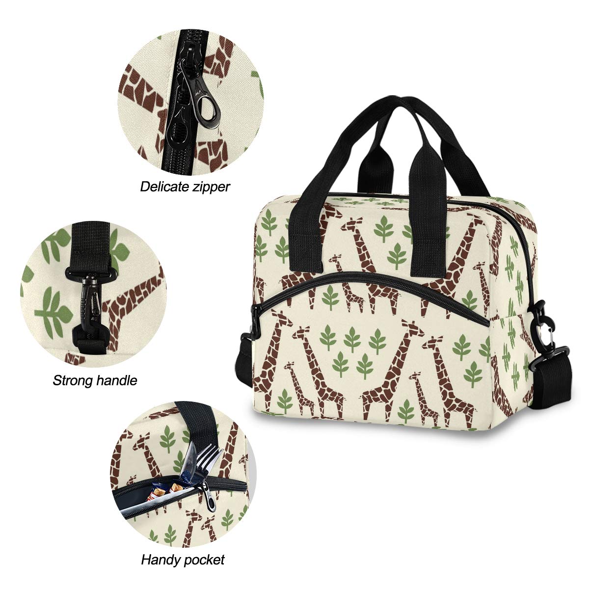 SUABO Insulated Lunch Bag for Women, Men, Boys & Girls - Reusable Giraffe Print Tote Lunch Box for Work, School & Picnics - Leakproof Food Container for Hot & Cold Meals